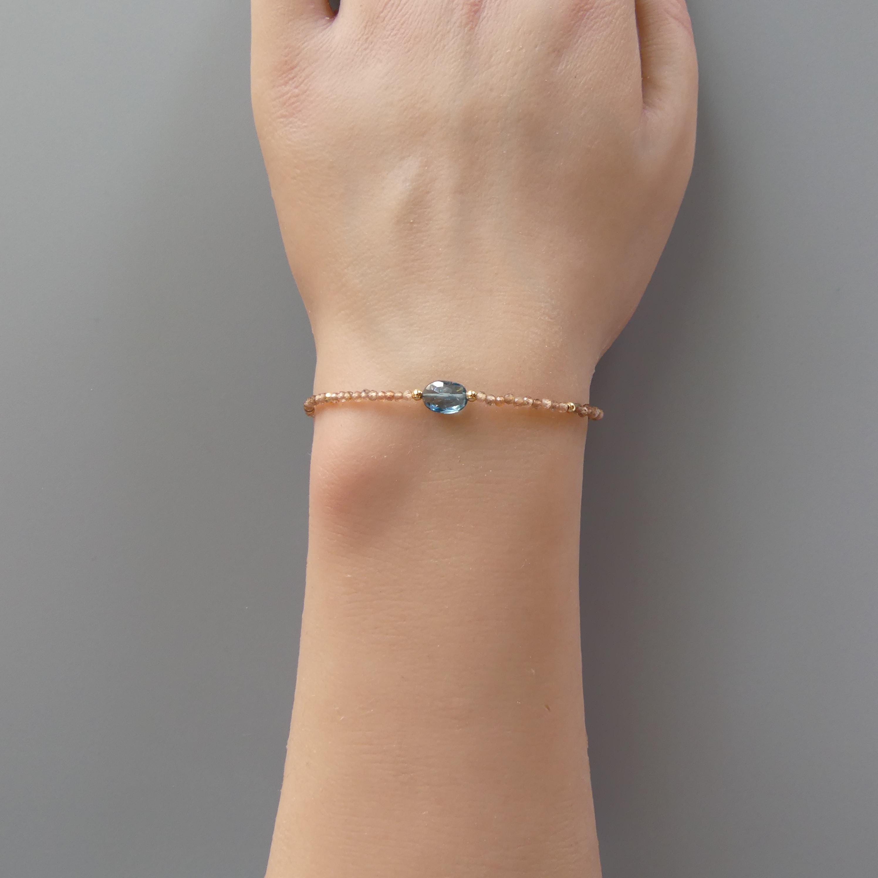 Tiny Andalusite Bracelet With London Blue Topaz -Minimalist Jewelry