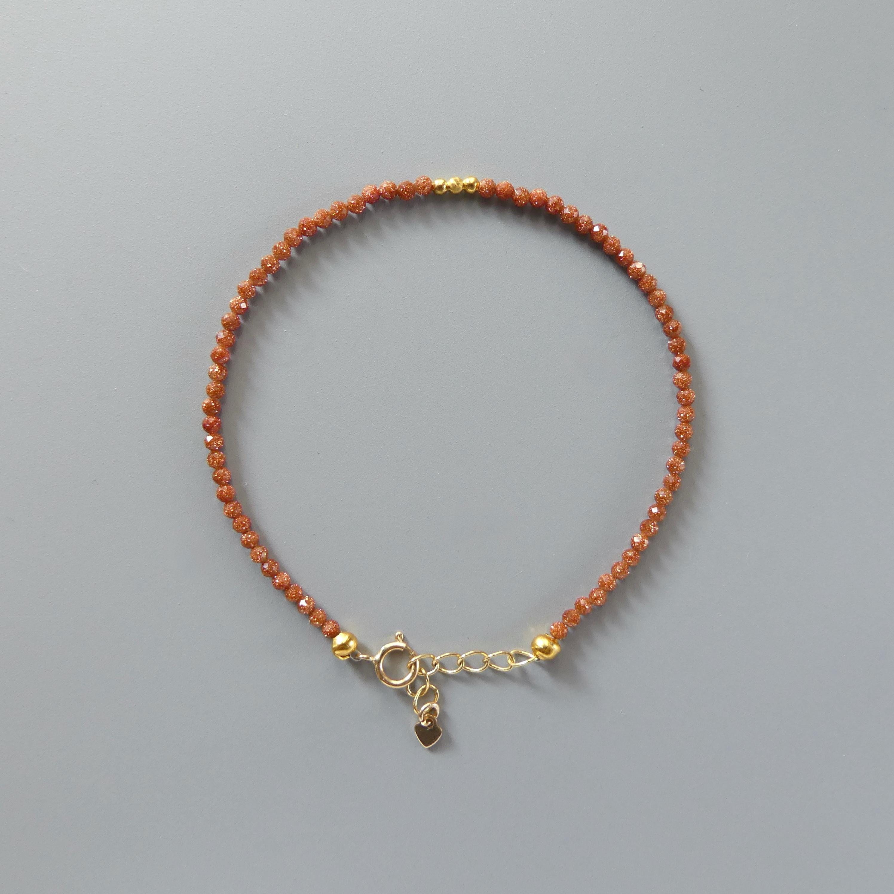 Tiny Goldstone Bracelet Dainty Sandstone Beaded Bracelet Stacking Crystal Jewelry Minimalist Birthday Gift for Women Sagittarius Leo Aries