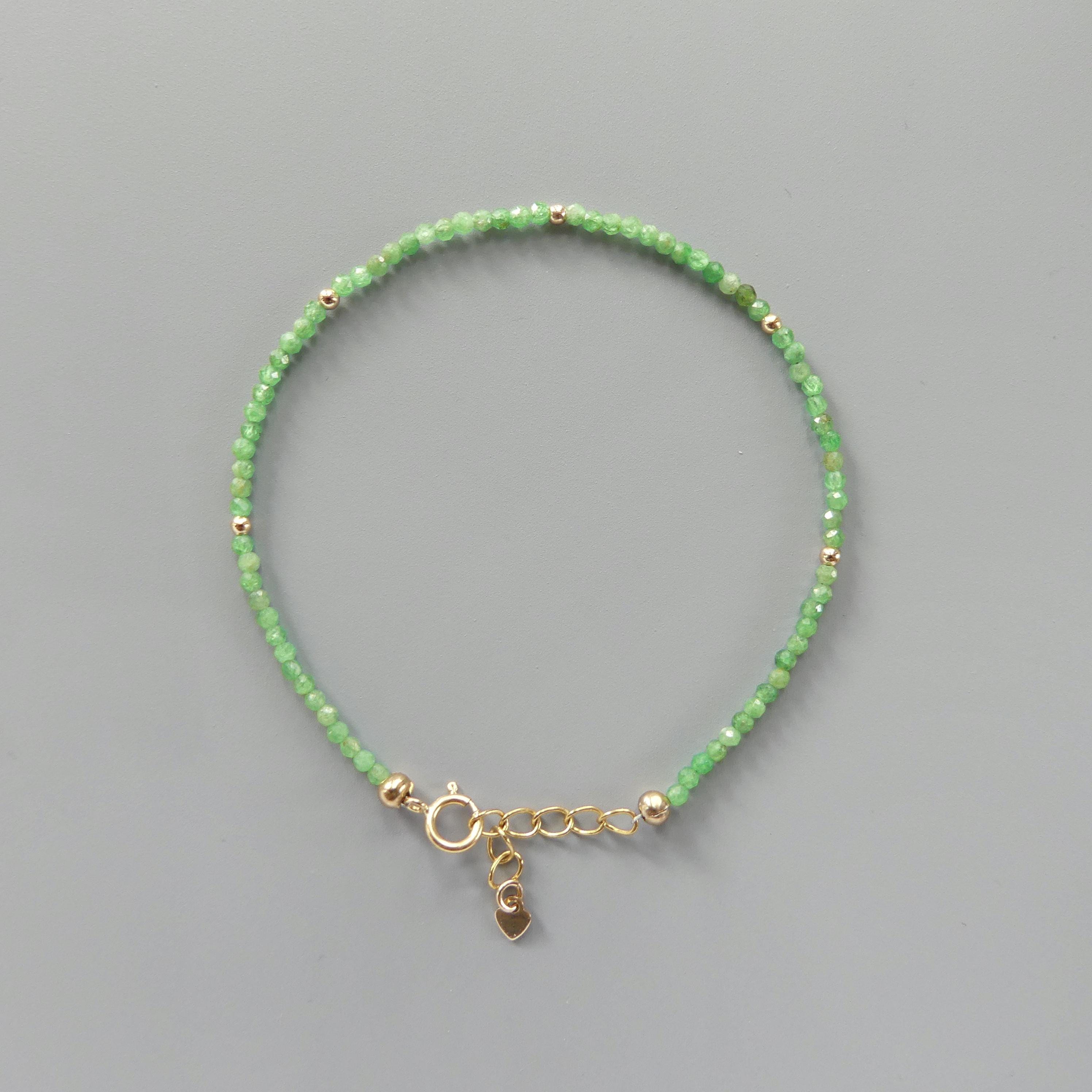 Tiny Tsavorite Garnet Bracelet - Dainty Gemstone Beaded Jewelry