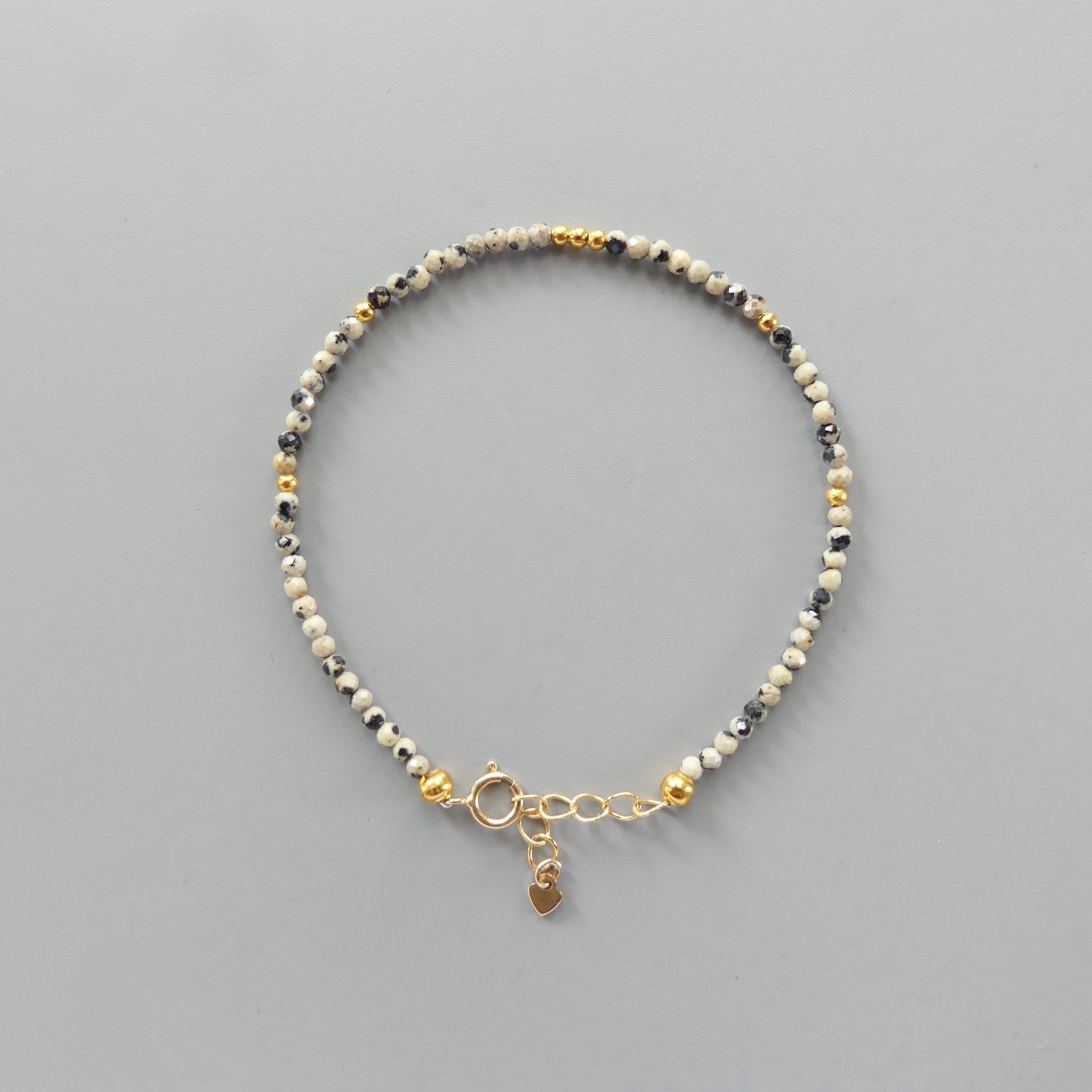 Tiny Dalmatian Jasper Bracelet Dainty Spotted Jasper Gemstone Beaded Bracelet Trendy Crystal Jewelry Minimalist Birthday for Women Sister