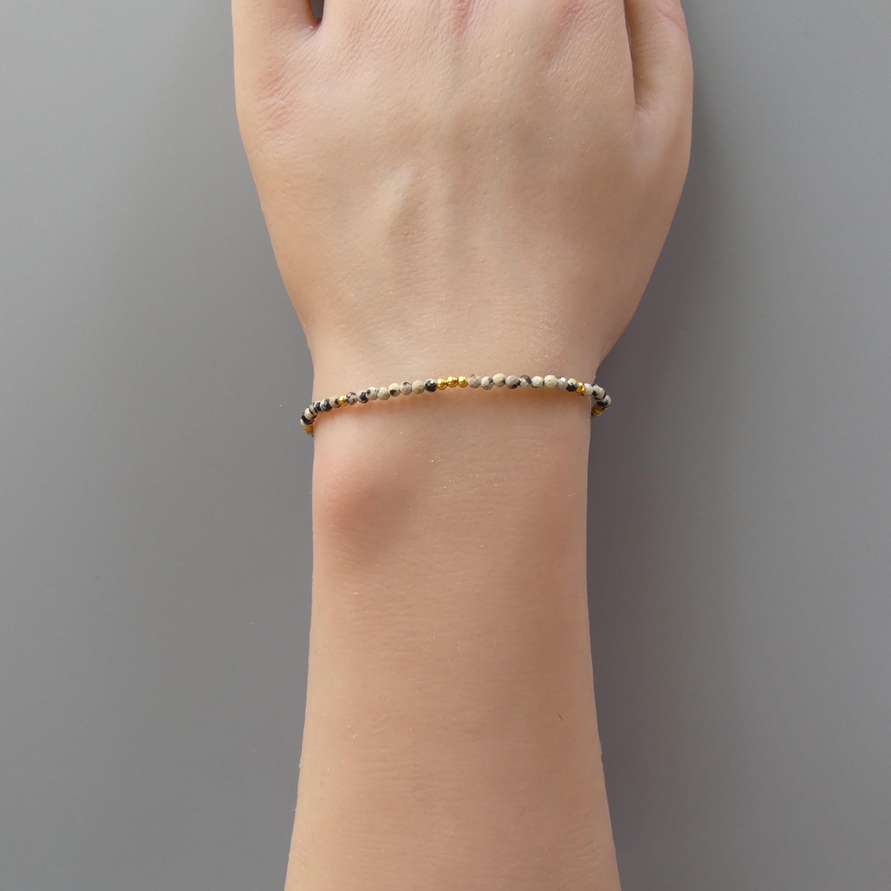Tiny Dalmatian Jasper Bracelet Dainty Spotted Jasper Gemstone Beaded Bracelet Trendy Crystal Jewelry Minimalist Birthday for Women Sister
