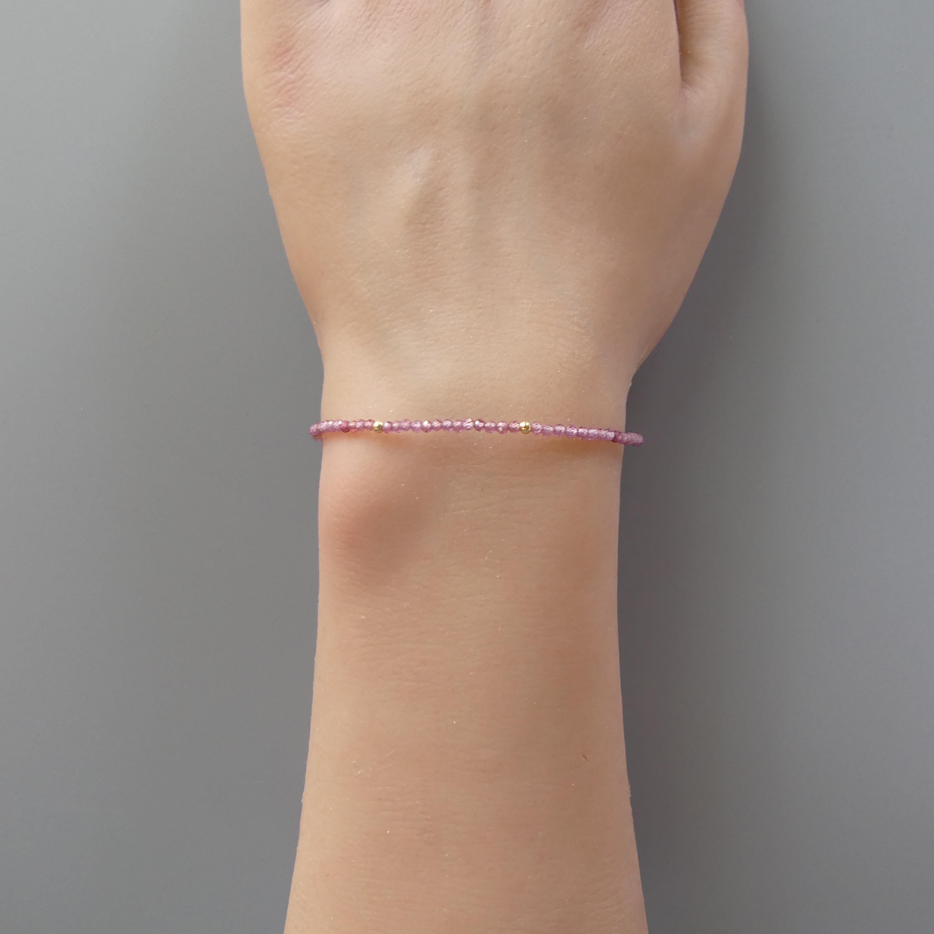 Tiny Pink Garnet Bracelet -Dainty January Birthstone Jewelry