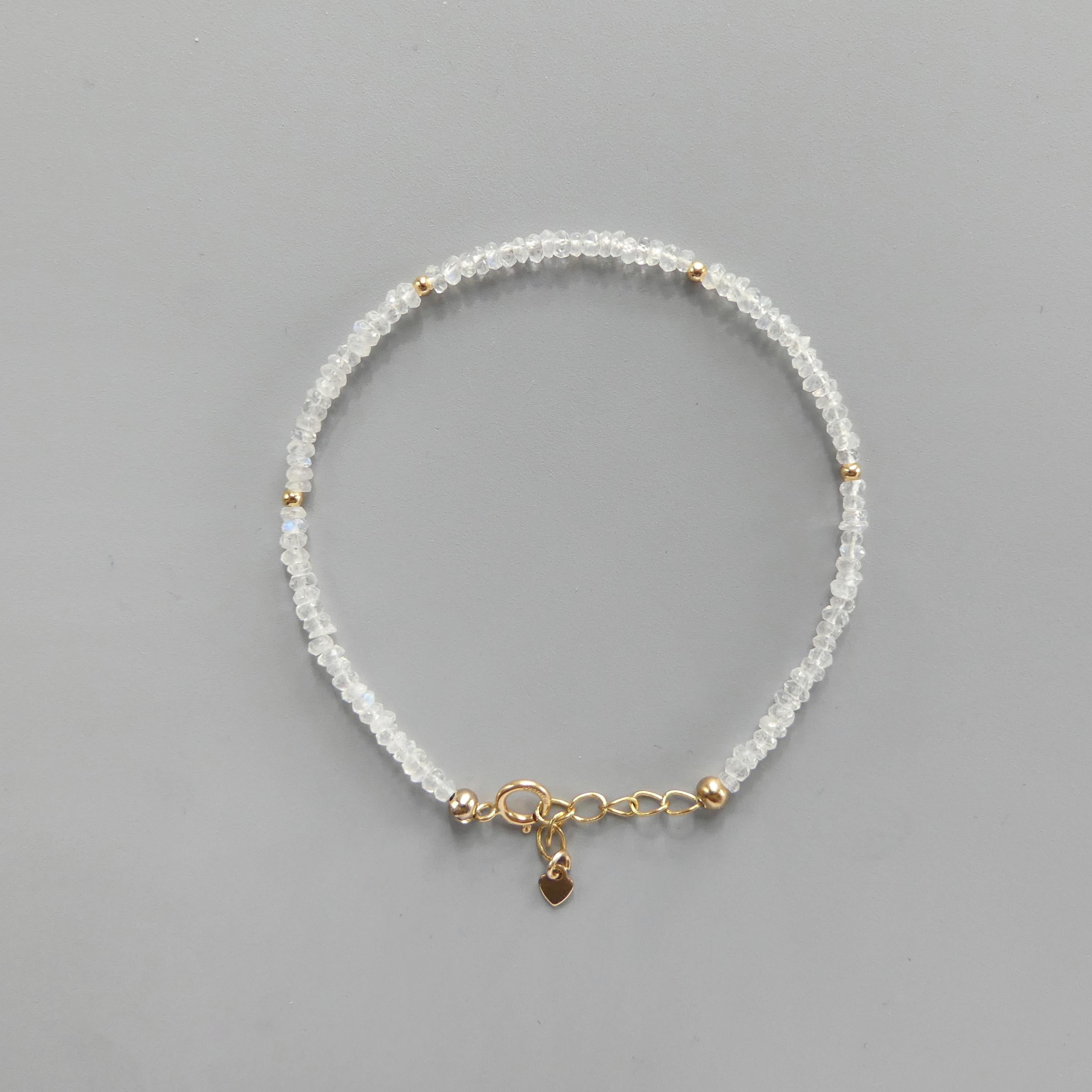 Tiny Rainbow Moonstone Bracelet - Dainty June Birthstone Jewelry