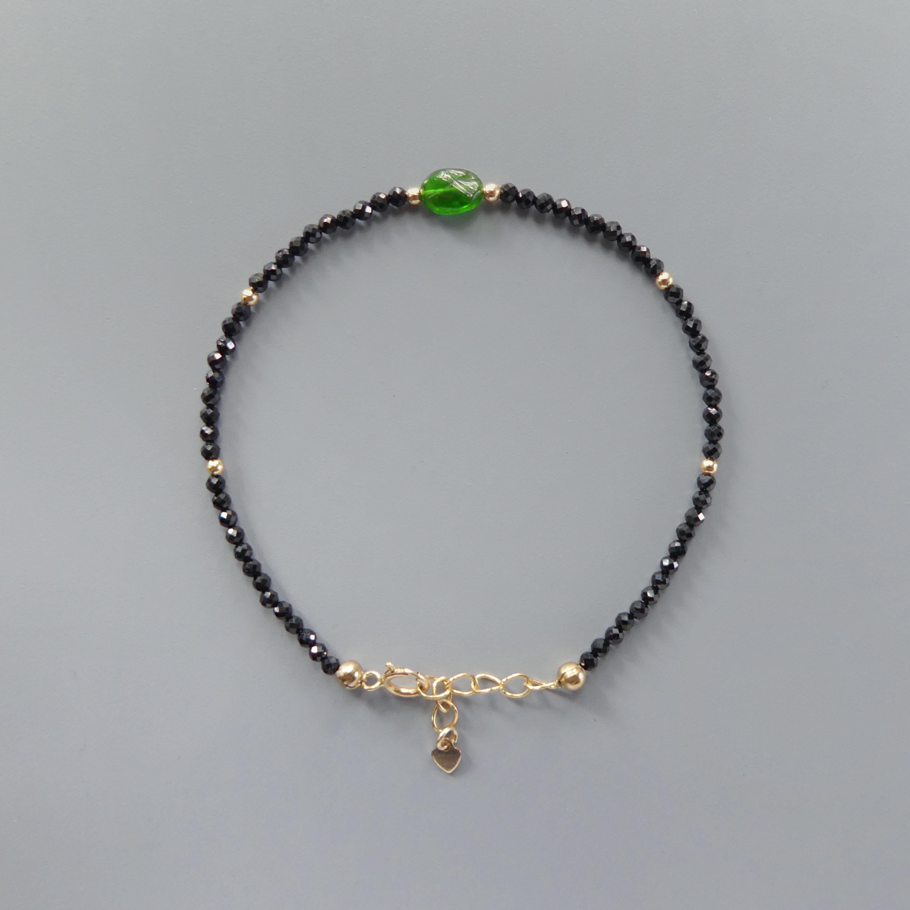 Tiny Black Spinel and Chrome Diopside Bracelet - Dainty Sparkly Jewelry