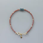 Tiny Teal Kyanite and Garnet Bracelet - Dainty Gemstone Jewelry