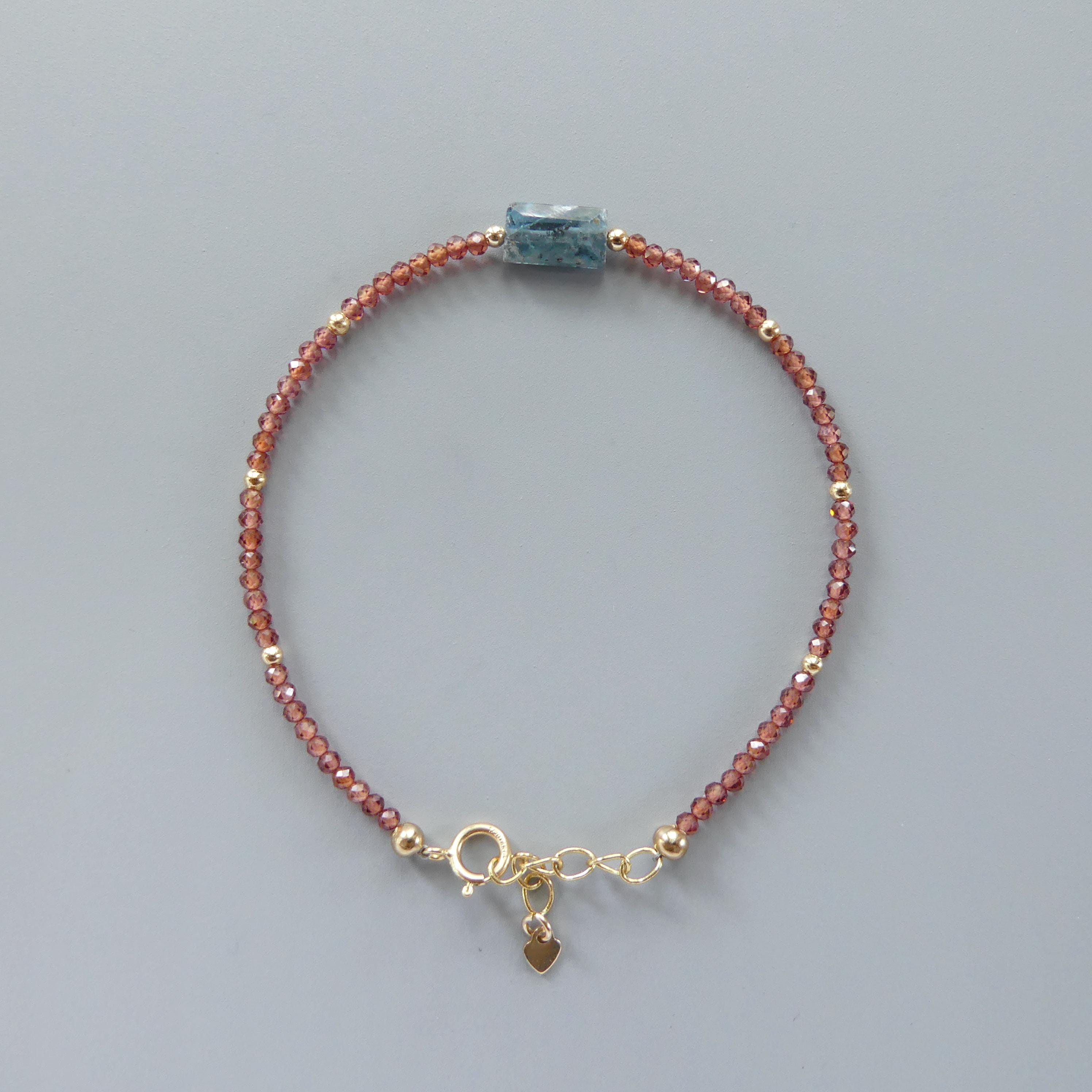 Tiny Teal Kyanite and Garnet Bracelet - Dainty Gemstone Jewelry