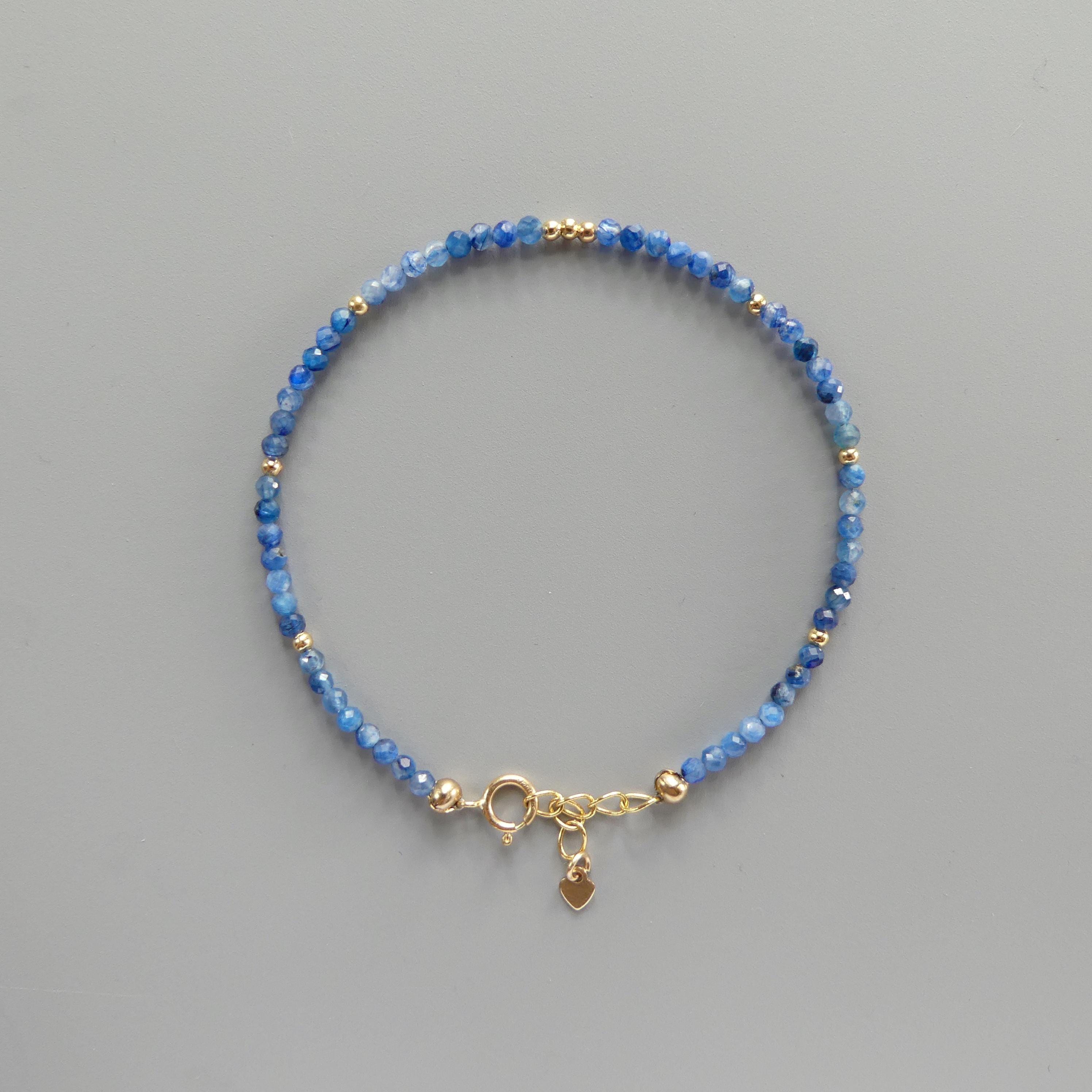 Tiny Blue Kyanite Bracelet - Dainty Gemstone Beaded Jewelry