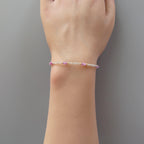 Tiny Pink Sapphire and Labradorite Bracelet - Dainty Beaded Jewelry