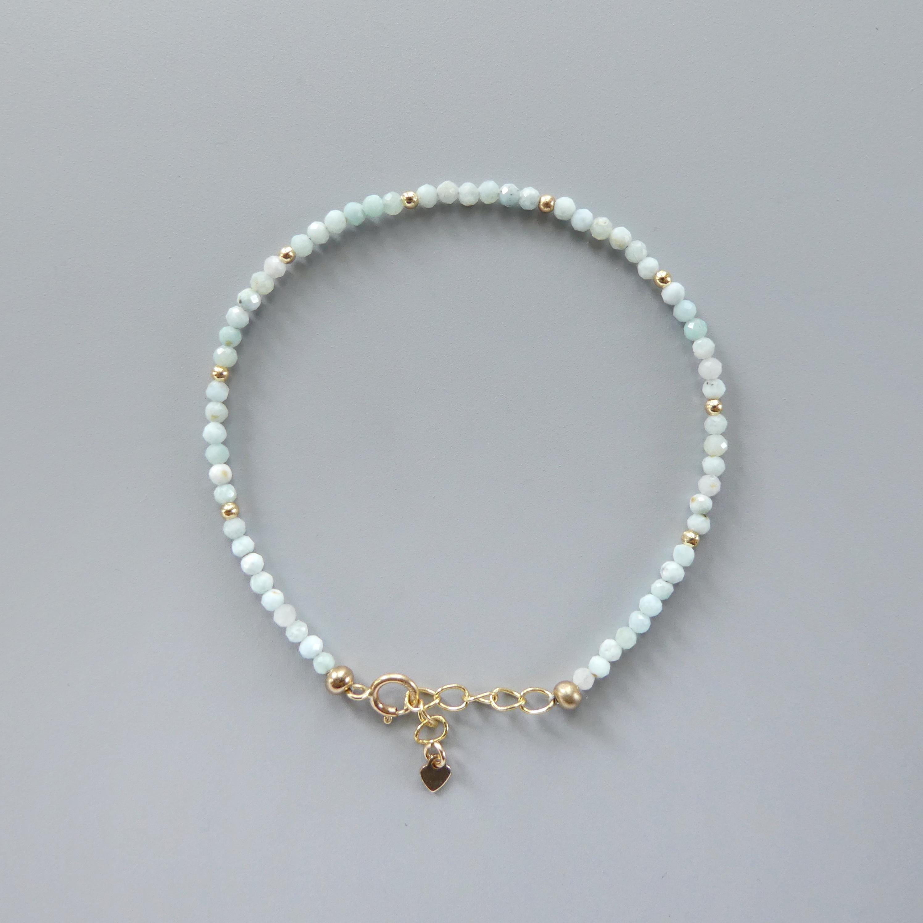 Tiny Larimar Bracelet -Dainty Beaded Bracelet