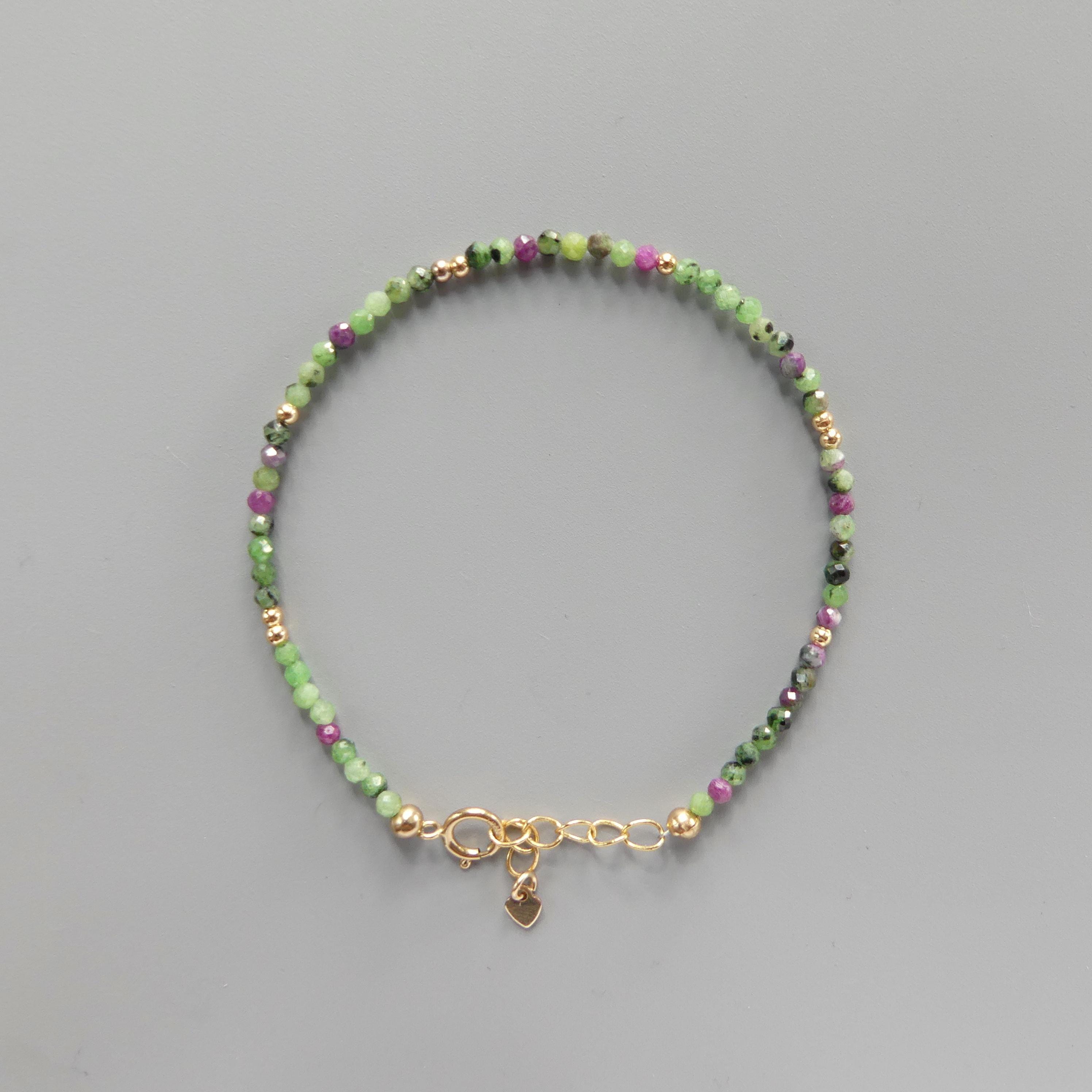Tiny Ruby Zoisite Bracelet - Dainty Beaded Jewelry