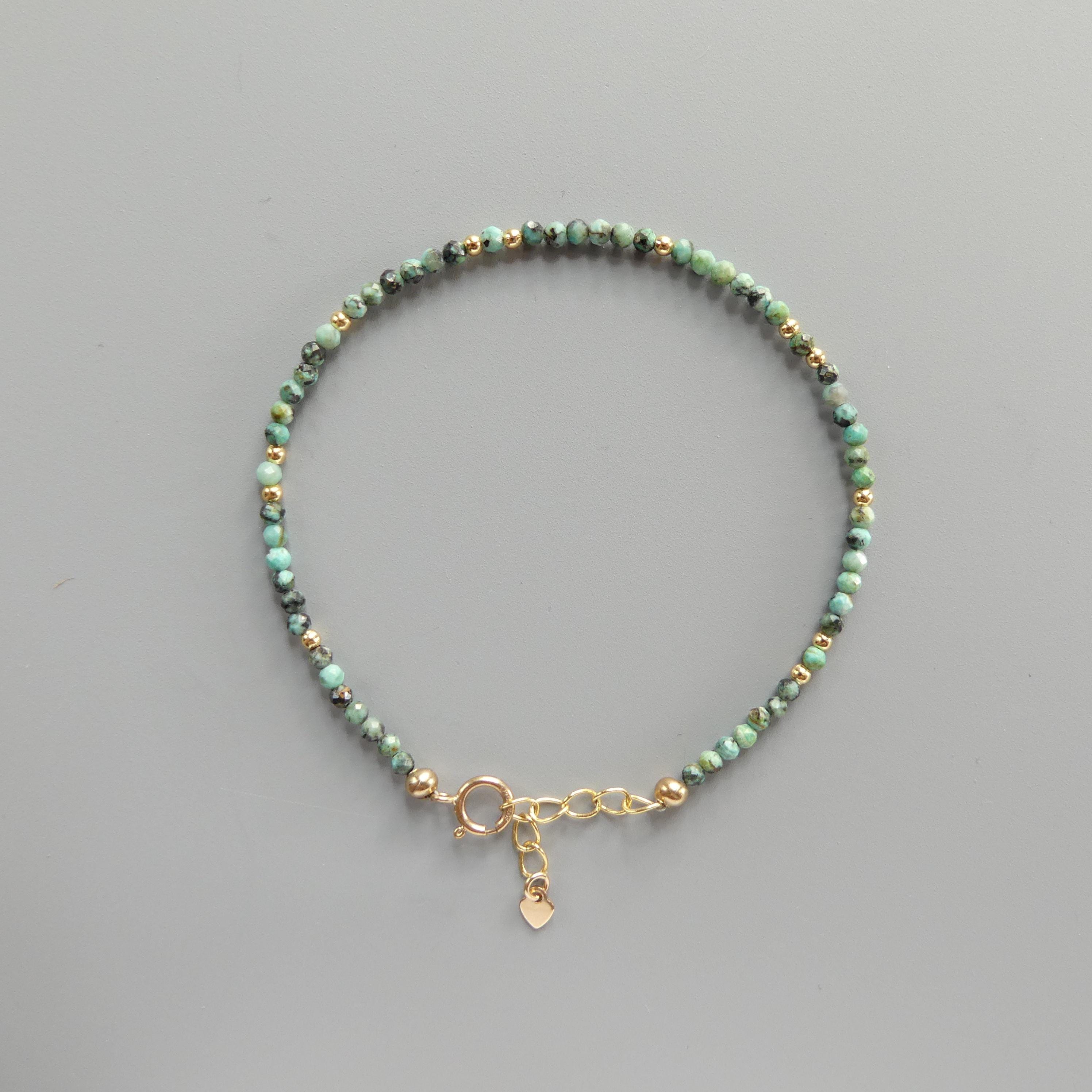 Tiny African Turquoise Bracelet - Dainty Gemstone Beaded Jewelry