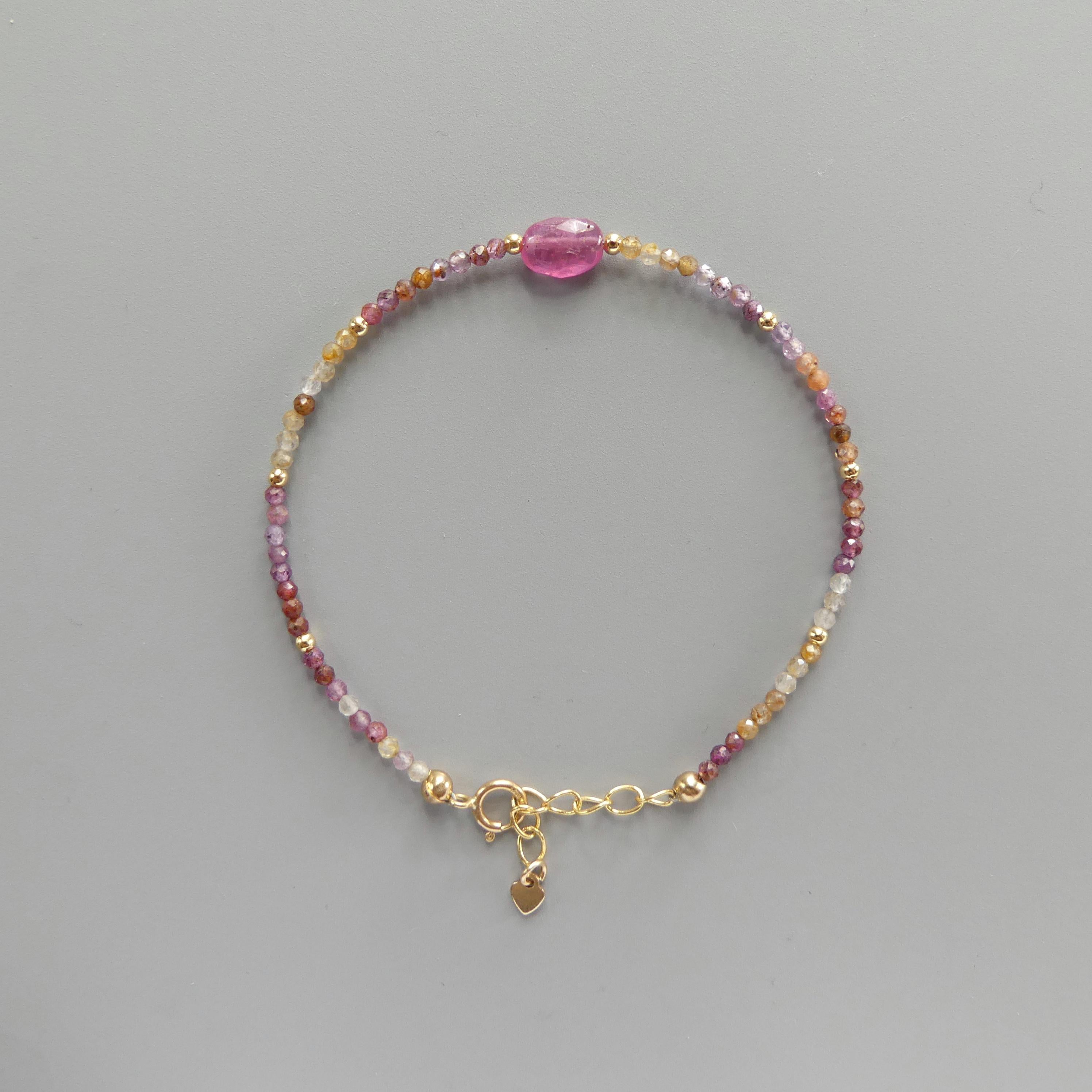 Tiny Pink Sapphire and Ruby Bracelet- Dainty Gemstone Jewelry