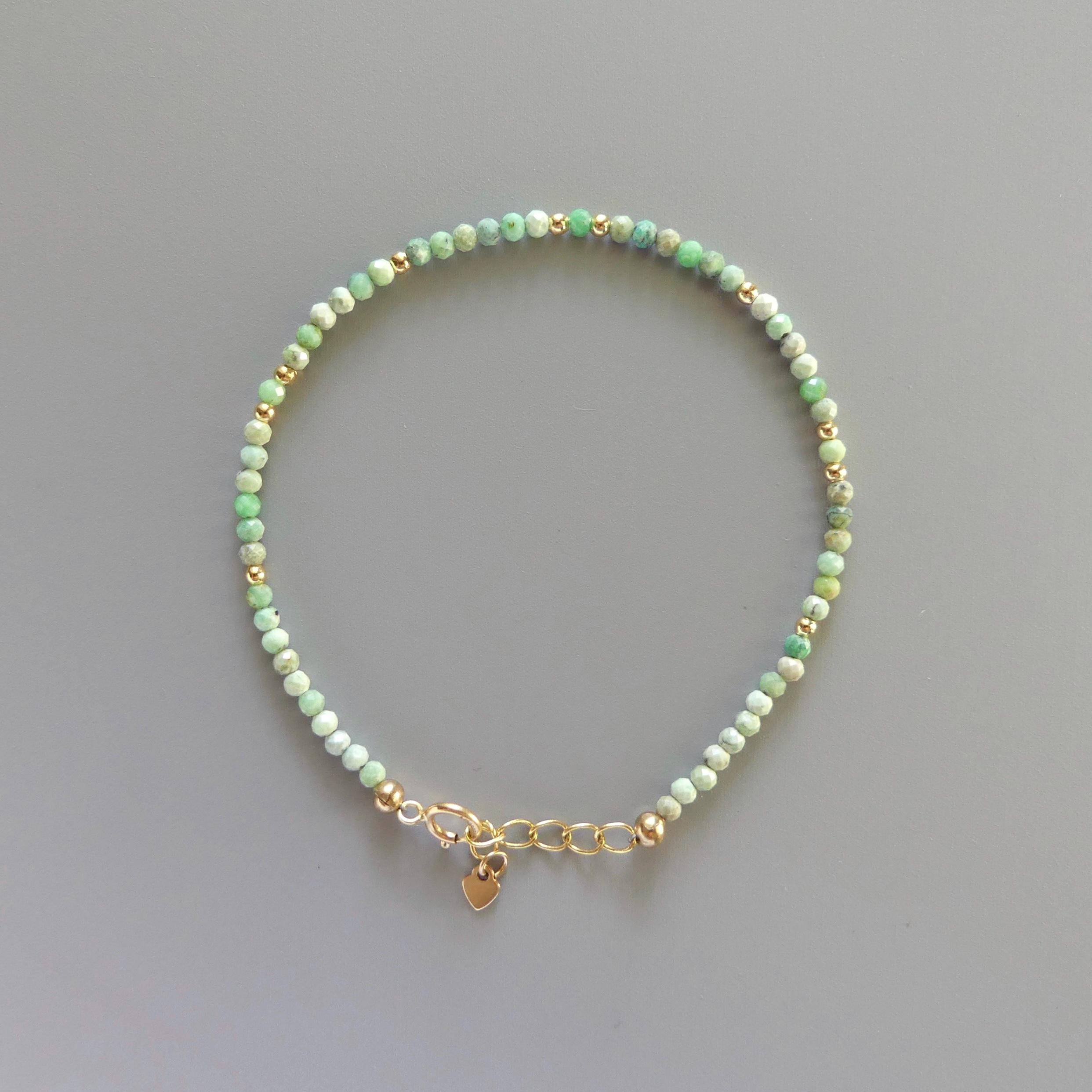 Tiny Variscite Bracelet - Dainty Gemstone Beaded Jewelry