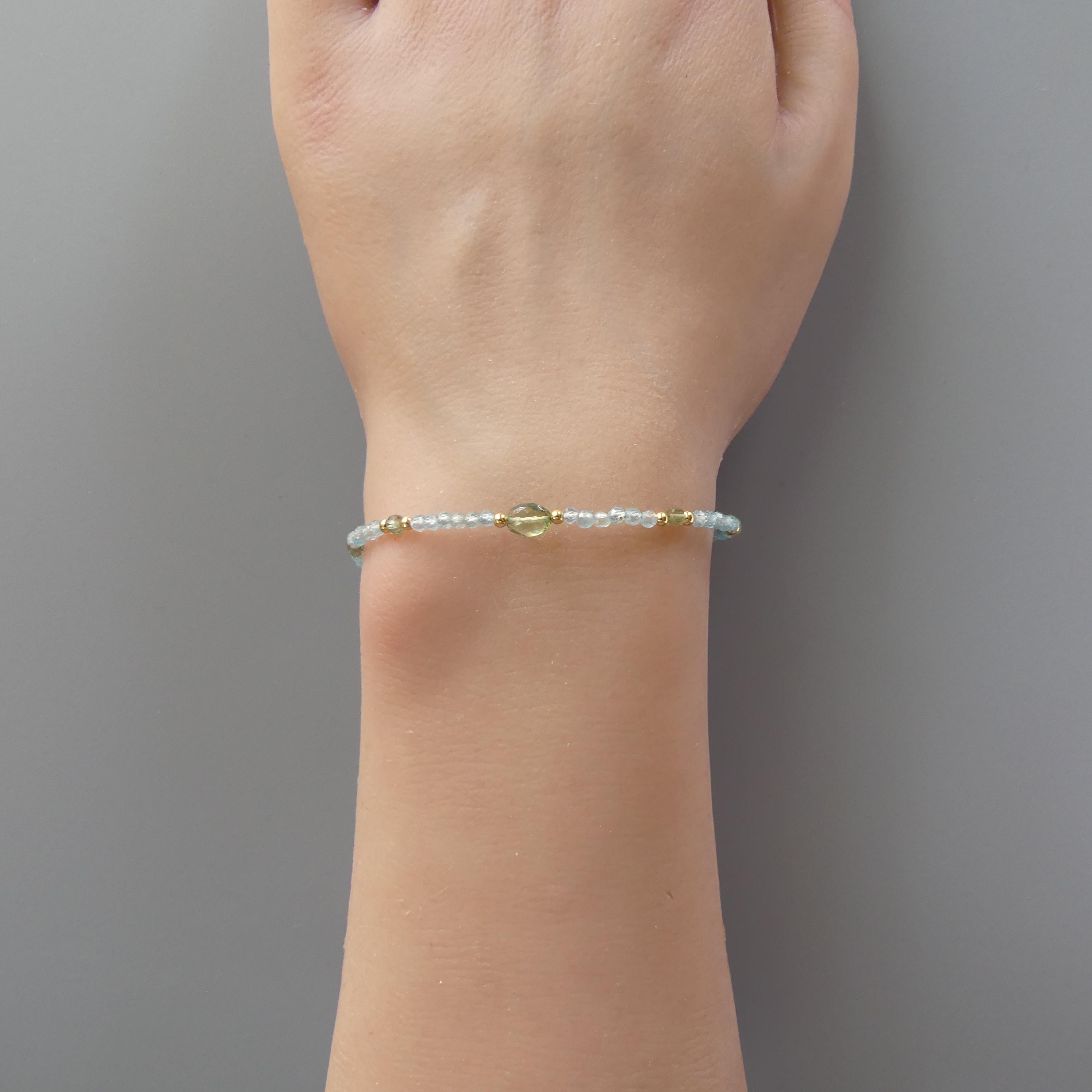 Tiny Sky and Green Apatite Bracelet -Dainty Gemstone Beaded Jewelry