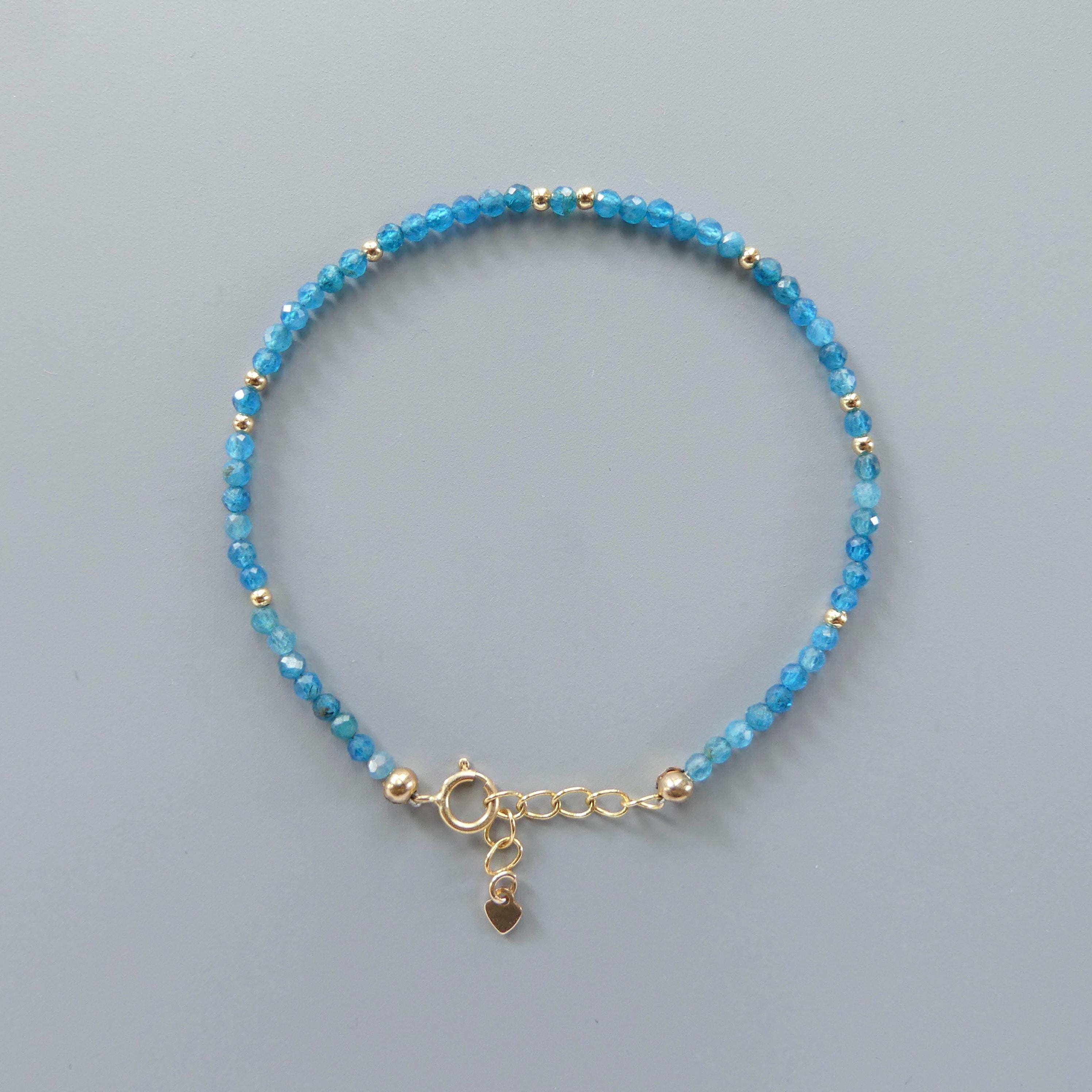 Tiny Neon Apatite Bracelet -Dainty Gemstone Beaded Jewelry