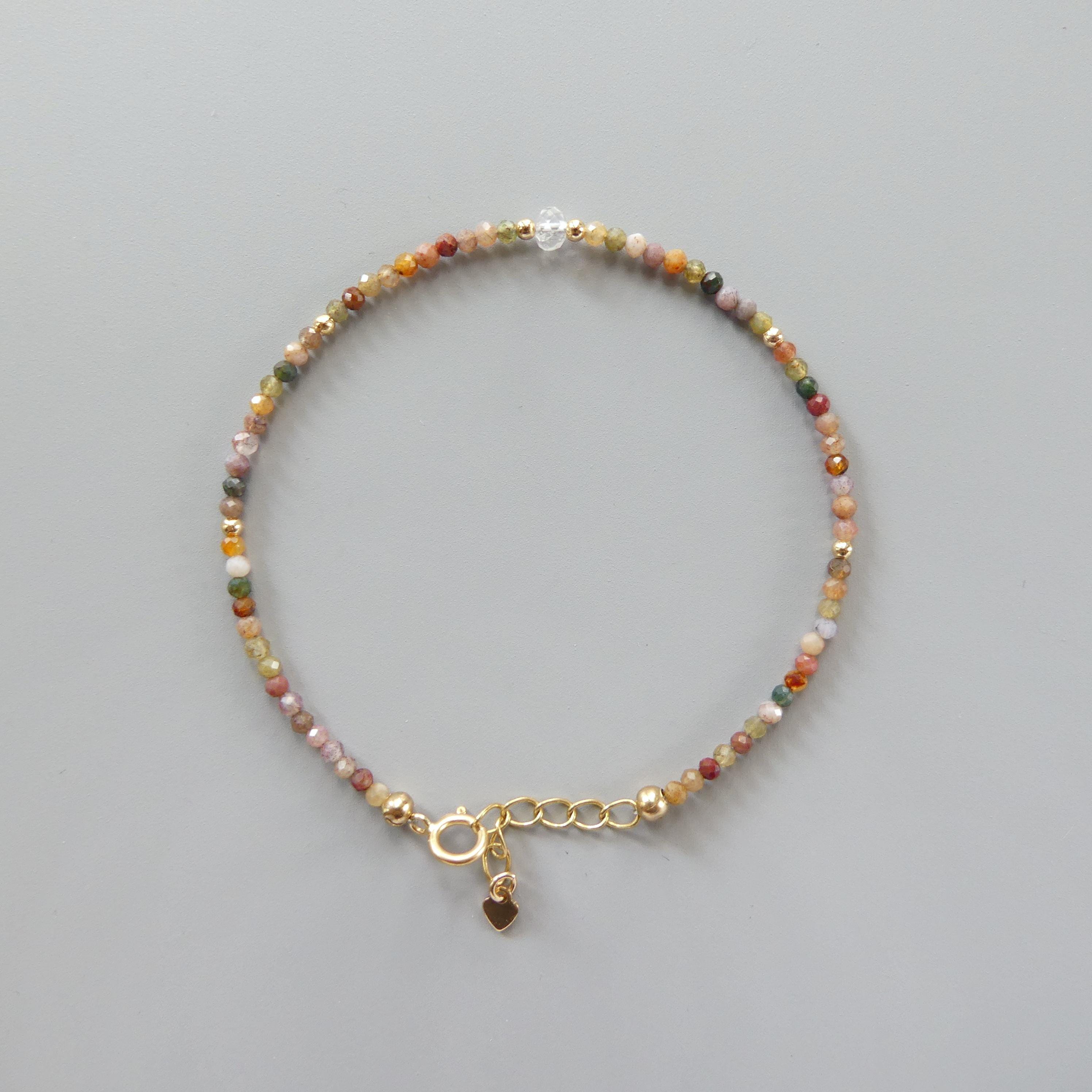 Tiny Indian Agate Beaded Bracelet -Dainty Minimalist Jewelry