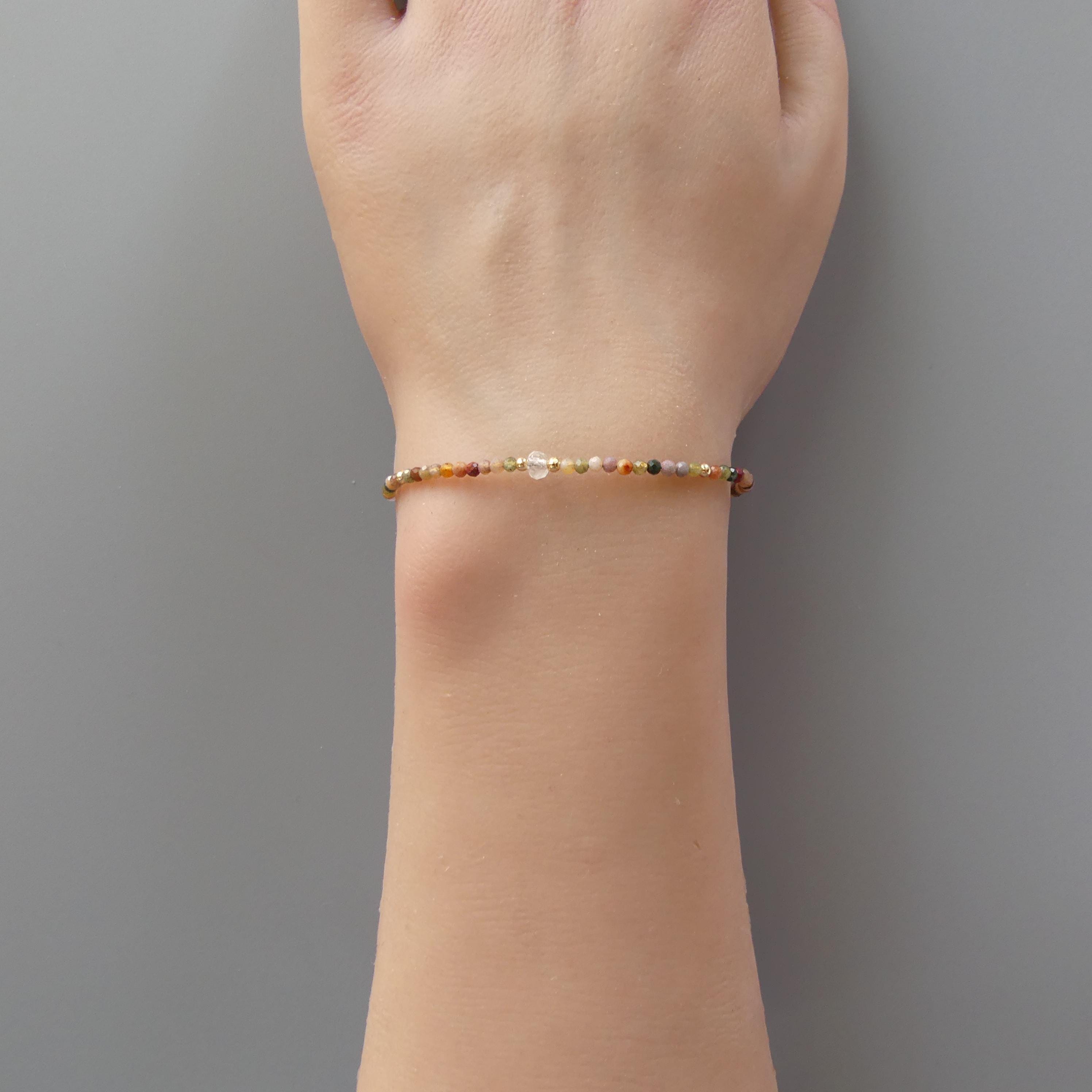 Tiny Indian Agate Beaded Bracelet -Dainty Minimalist Jewelry