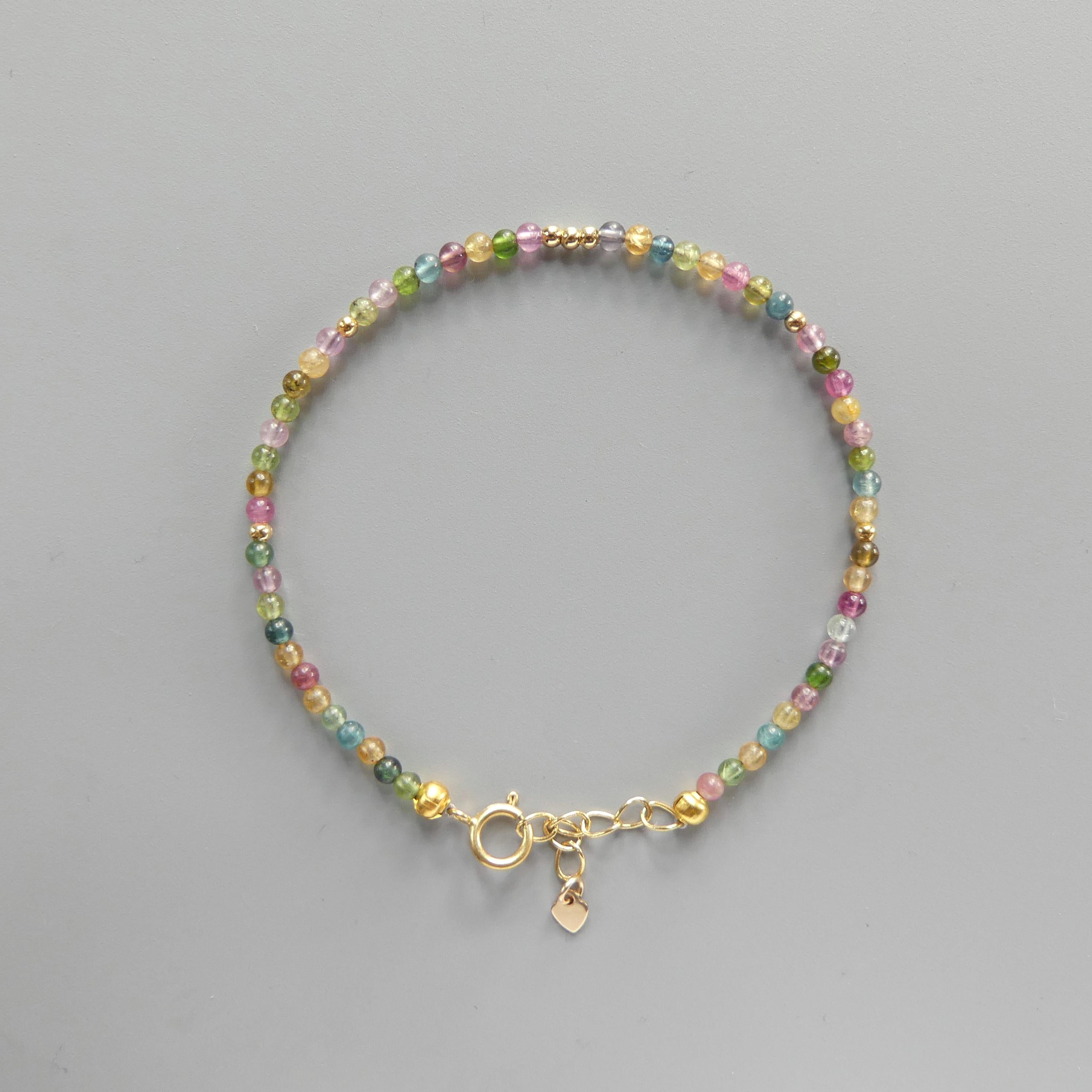 Tiny Watermelon Tourmaline Bracelet - Dainty Gemstone Beaded Jewelry
