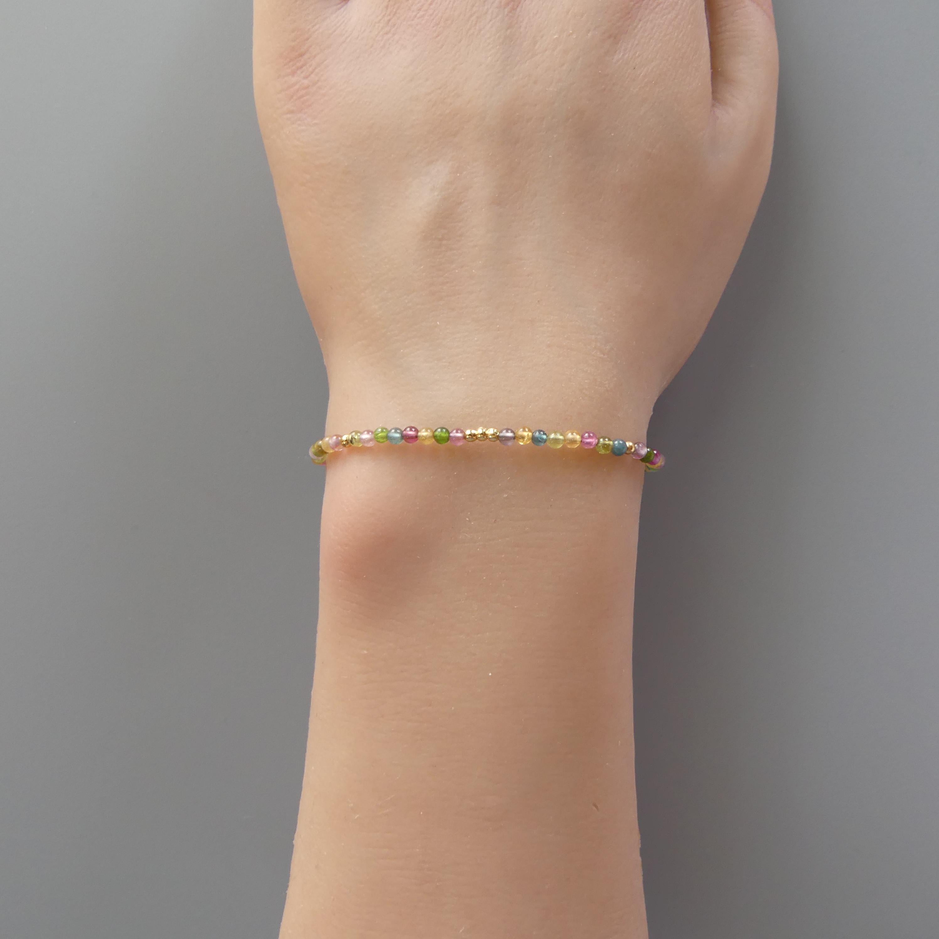 Tiny Watermelon Tourmaline Bracelet - Dainty Gemstone Beaded Jewelry