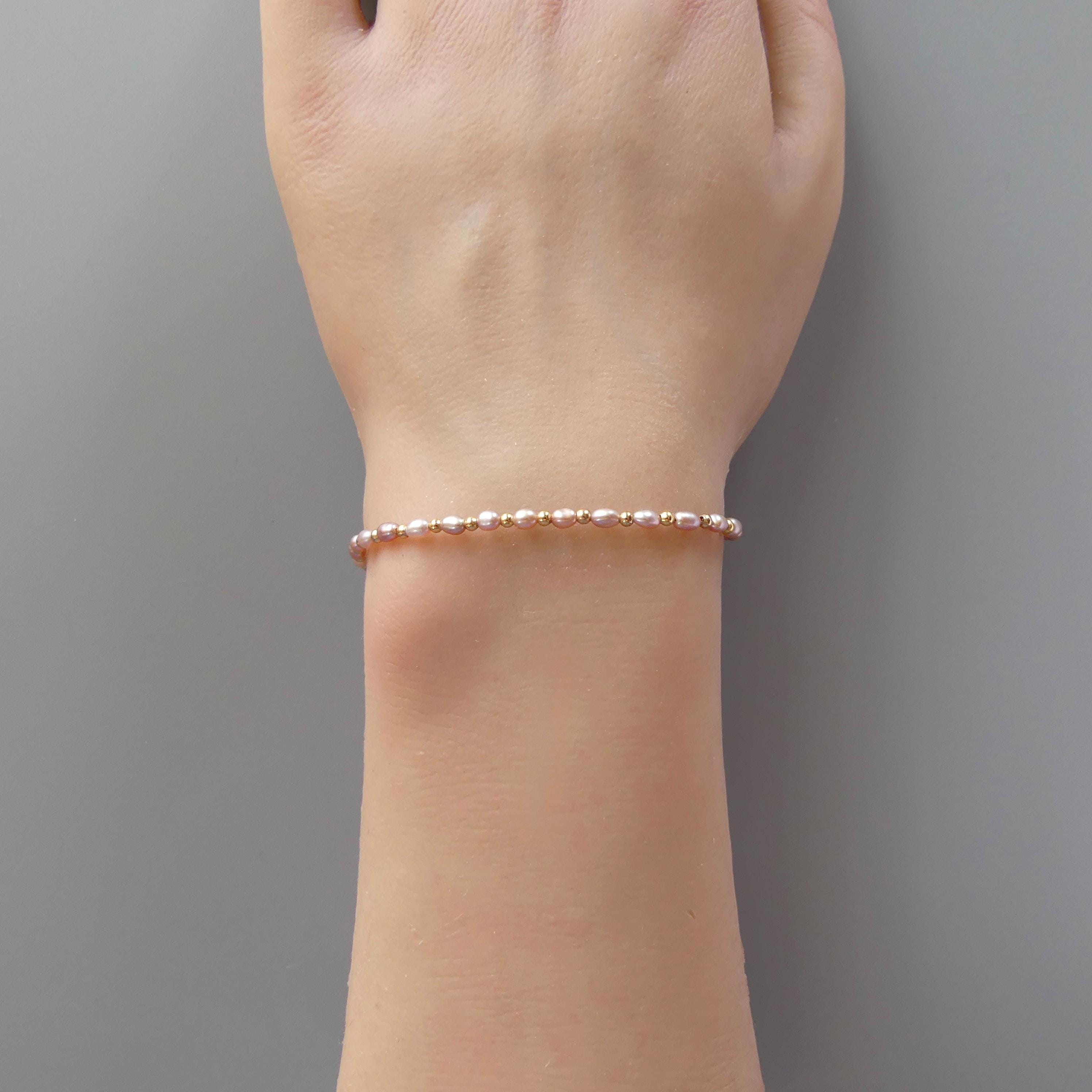 Tiny Rose Pearl Bracelet -Dainty Beaded Jewelry