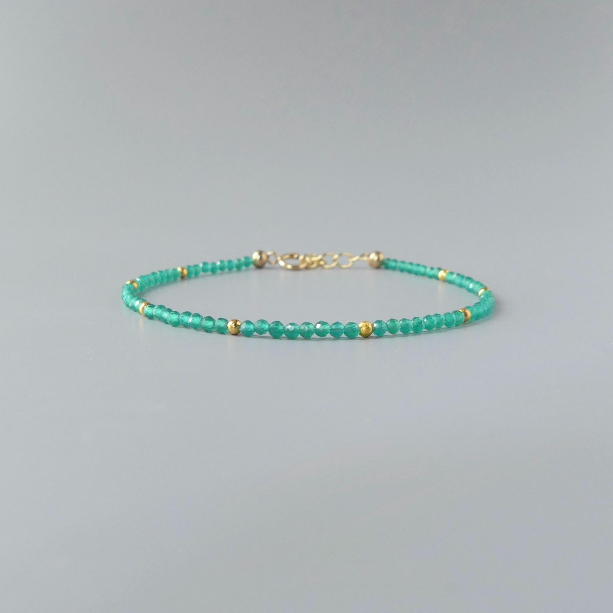 Tiny Green Agate Bracelet Dainty Green Onyx Minimalist Jewelry Crystal Energy Protection bracelet Healing Gemstone Birthday Gift for