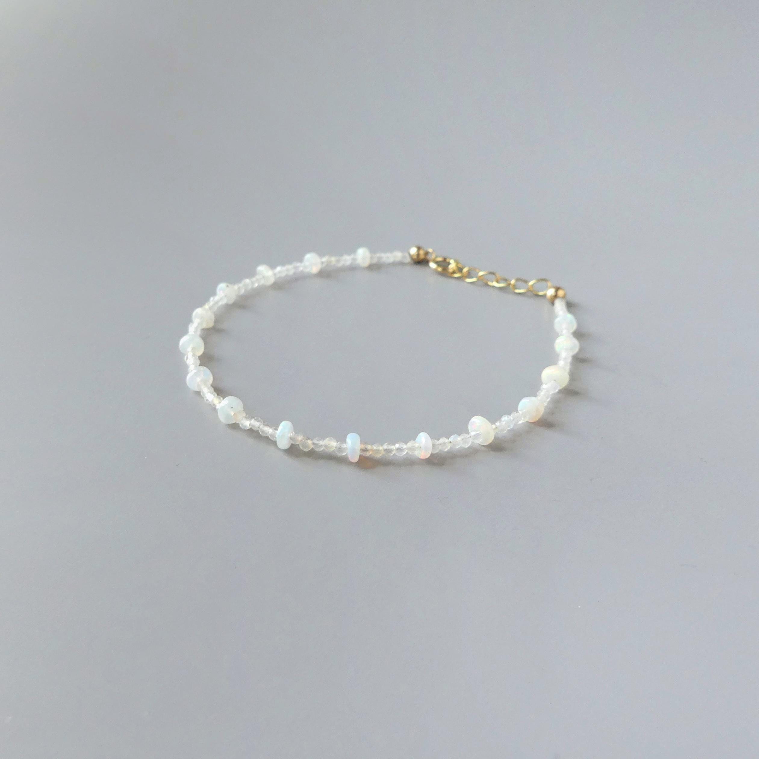 Tiny Ethiopian Opal Bracelet -Dainty October Birthstone