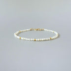 Tiny Mother of Pearl Bracelet Dainty Pearly White Small Bead Minimalist Jewelry Trendy June Birthstone Birthday Gift for Women Bridesmaids