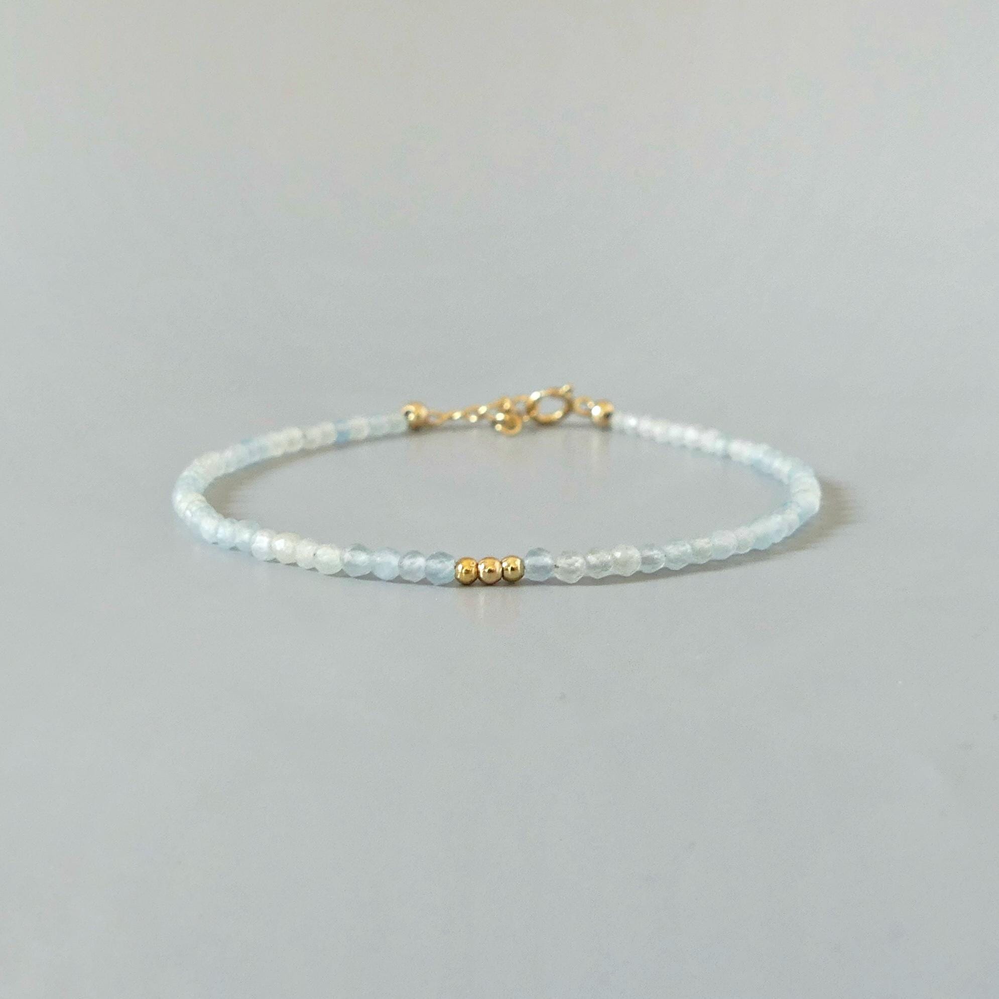 Tiny Lemurian Bracelet Dainty Blue Gemstone Beaded Bracelet Everyday Jewelry Everyday Minimalist Crystal Birthday Gift Mom Wife Daughter