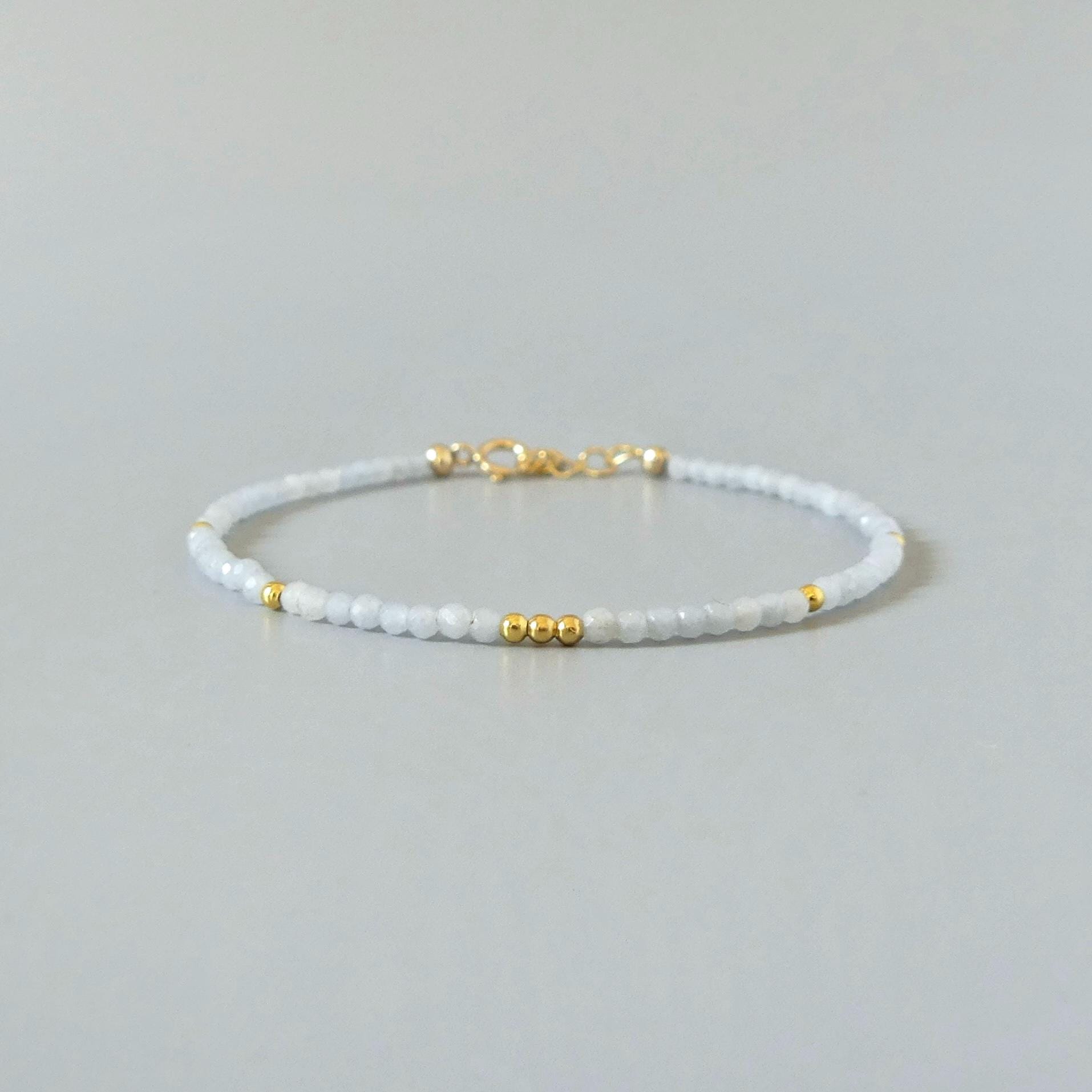 Tiny Angelite Bracelet Dainty Pale Blue Gemstone Beaded Bracelet Everyday Stacking Jewelry Minimalist Crystal Birthday Gift Wife Daughter