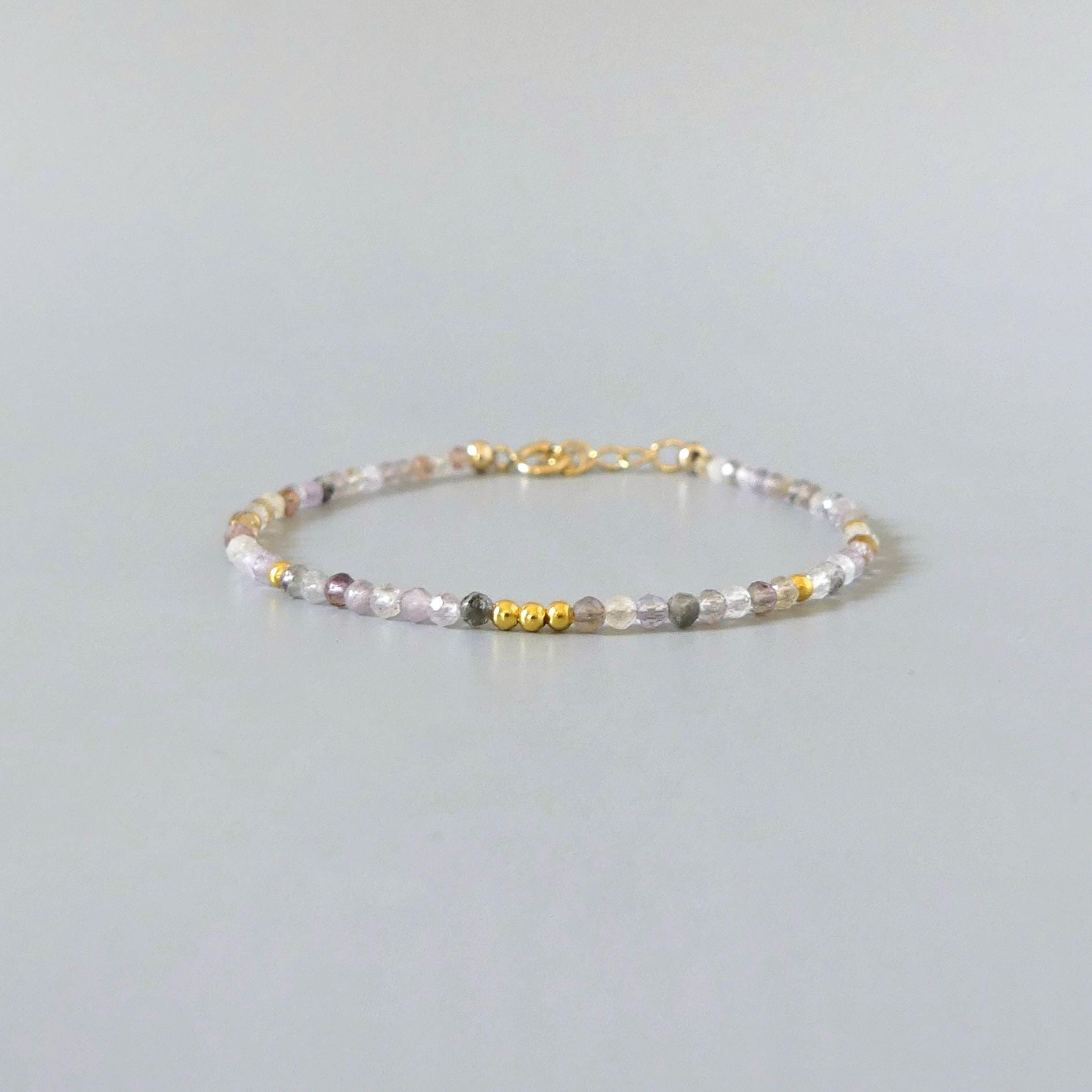 Tiny Cacoxenite Bracelet Dainty Auralite Gemstone Beaded Bracelet Purple Crystal Jewelry Boho Chic Trendy Skinny Birthday Gift Host Mom Wife