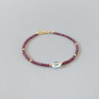 Tiny Garnet Bracelet with Aquamarine Dainty Crystal Minimalist Jewelry