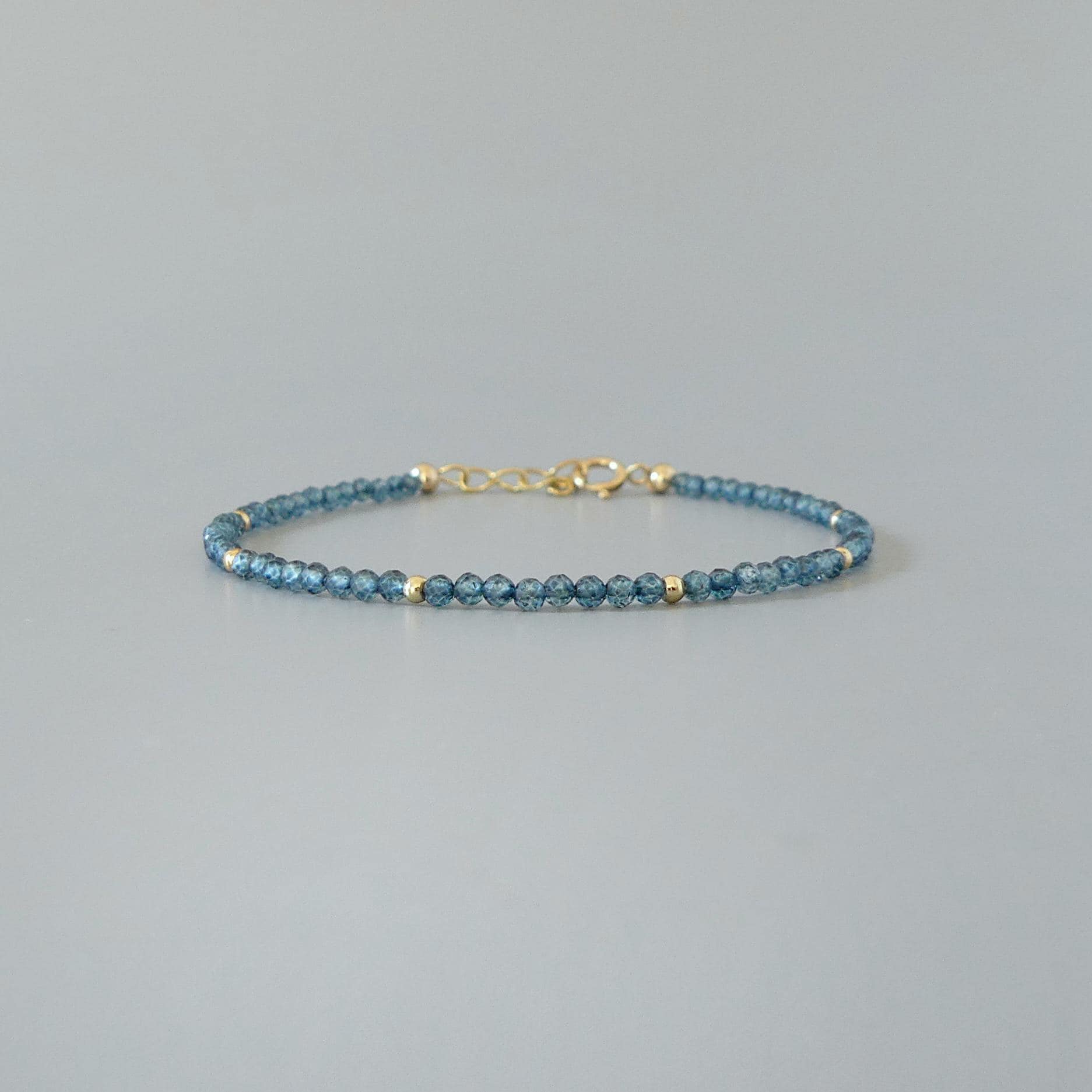Tiny London Blue Topaz Bracelet Dainty Gemstone Beaded Jewelry Minimalist Crystal December Birthstone Birthday Gift Mom Wife Bridesmaid Gift