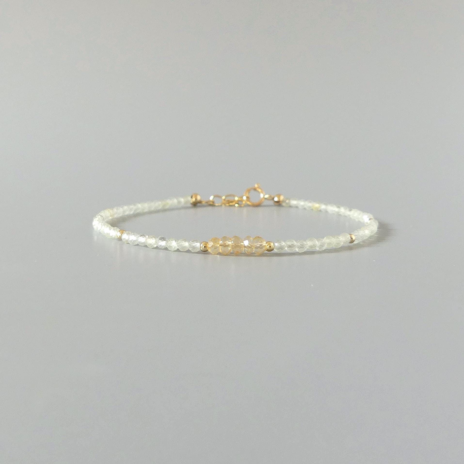 Tiny Prehnite Bracelet with Citrine Dainty Gemstone Beaded Minimalist Jewelry