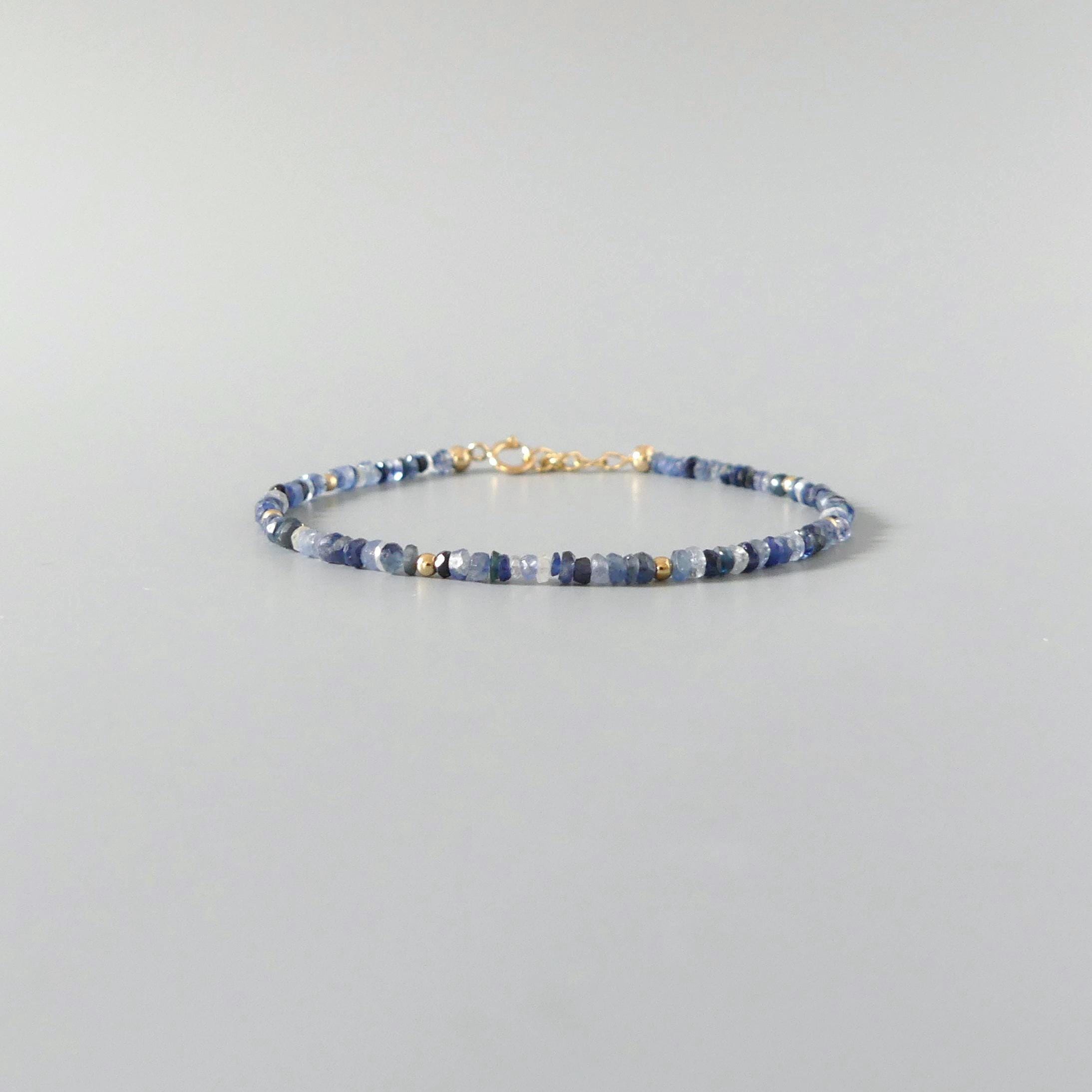 Tiny Blue Sapphire Bracelet Dainty Crystal Minimalist Jewelry