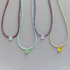 Tiny Gemstone Beaded Necklace Dainty Amazonite Amethyst Peridot Garnet Crystal Choker Minimalist Jewelry Birthday Gift Daughter Wife Mom