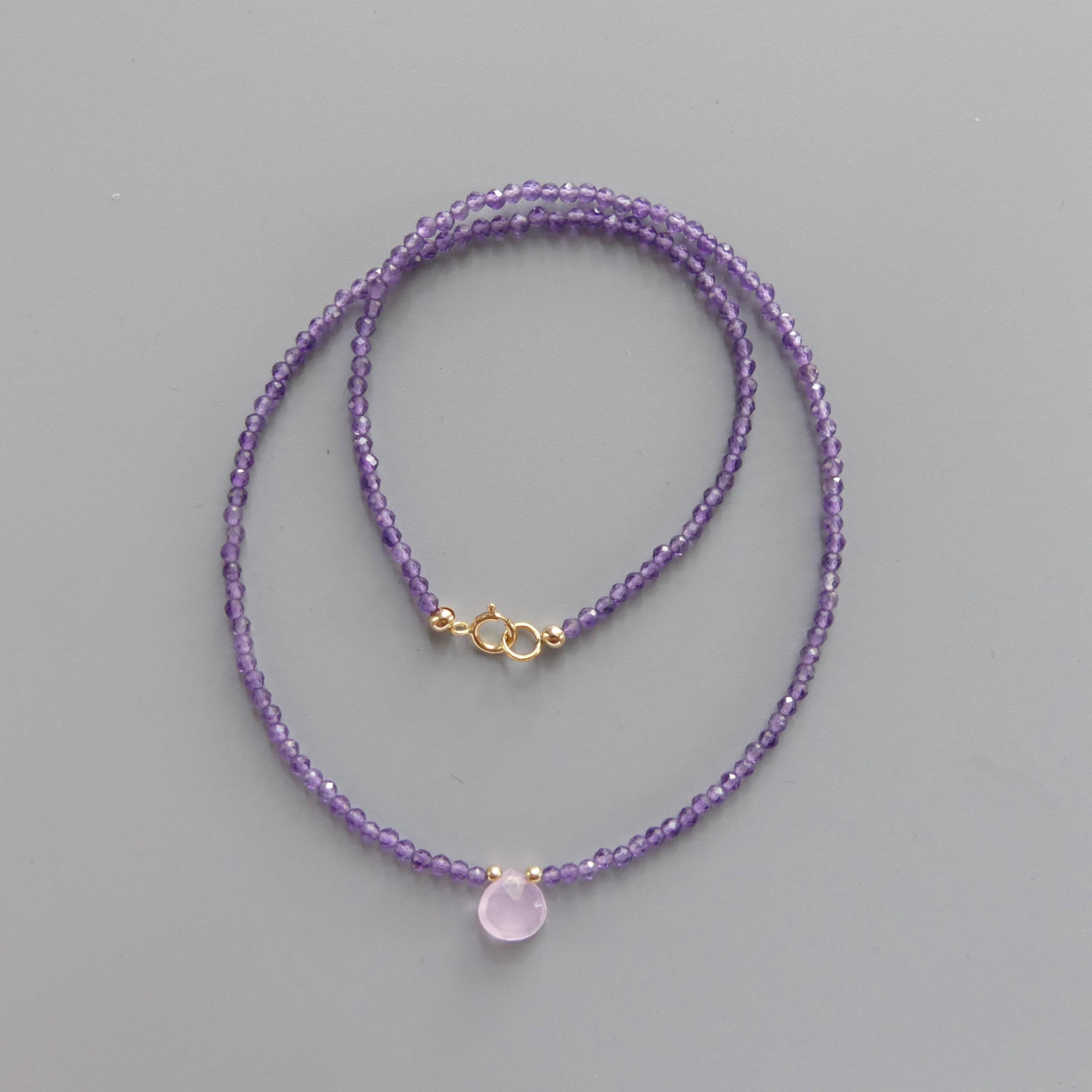 Tiny Amethyst Beaded Necklace Dainty Amethyst Choker Purple Crystal Necklace Minimalist Jewelry Birthday Gift February Birthstone Wife Mom