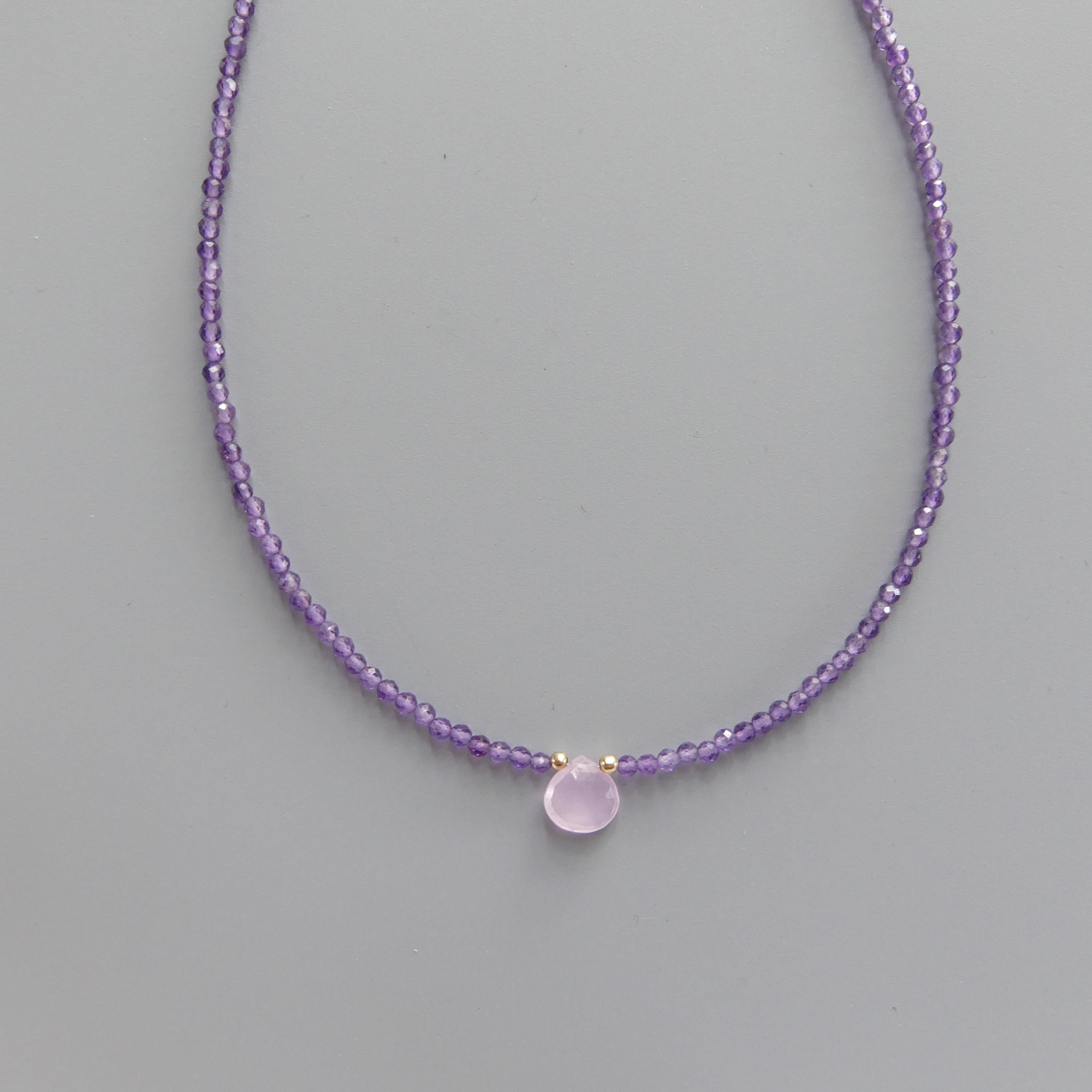 Tiny Amethyst Beaded Necklace Dainty Amethyst Choker Purple Crystal Necklace Minimalist Jewelry Birthday Gift February Birthstone Wife Mom
