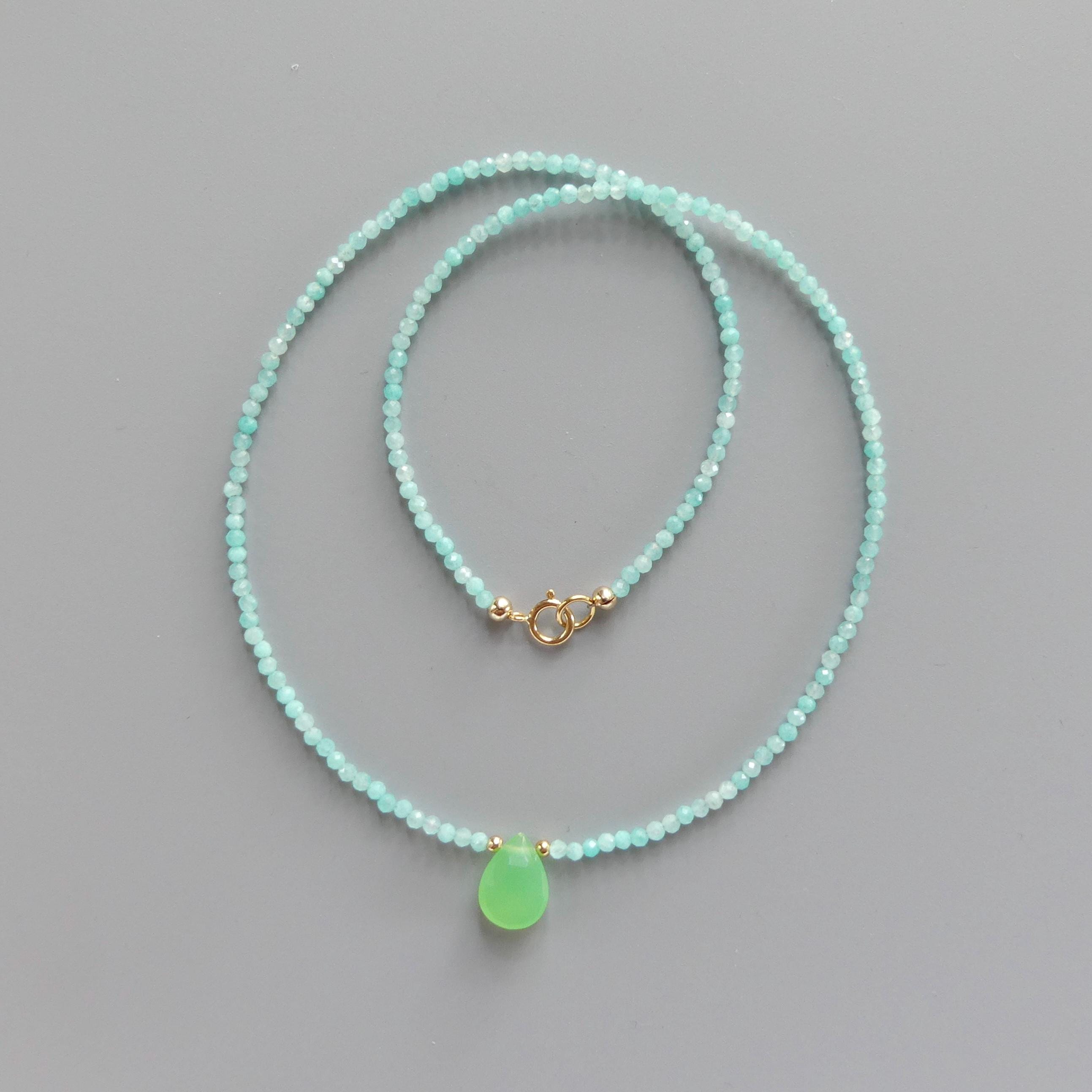 Tiny Amazonite Beaded Necklace Dainty Amazonite Choker Pastel Blue Crystal Necklace Layering Minimalist Jewelry Boho Chic Birthday Gift Wife