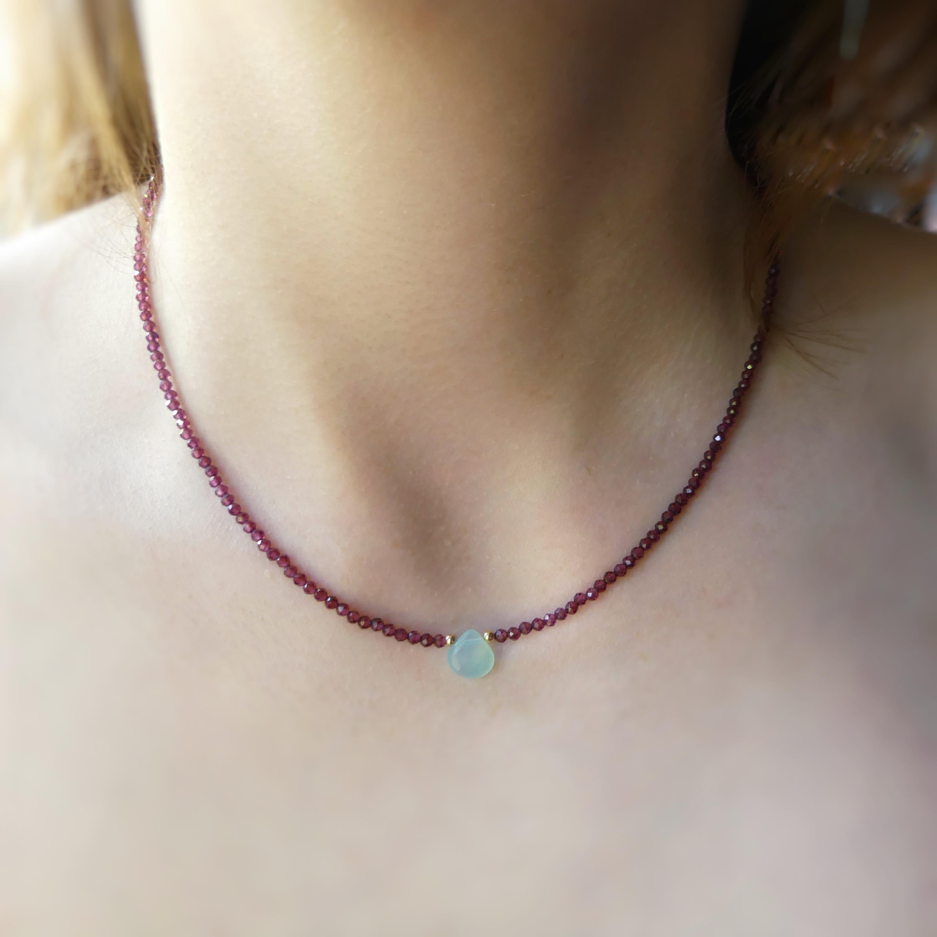 Tiny Garnet Beaded Necklace Dainty Garnet Choker Red Crystal Necklace Minimalist Jewelry Boho Chic Birthday Gift January Birthstone Wife Mom