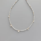Tiny Diamond White Zircon Beaded Necklace Dainty Zircon Choker Sparkly Crystal Minimalist Jewelry Birthday Gift April Birthstone Wife Mom