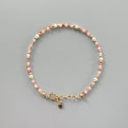Tiny Carnelian, Rose Quartz, Pearl Bracelet -Dainty Minimalist Jewelry