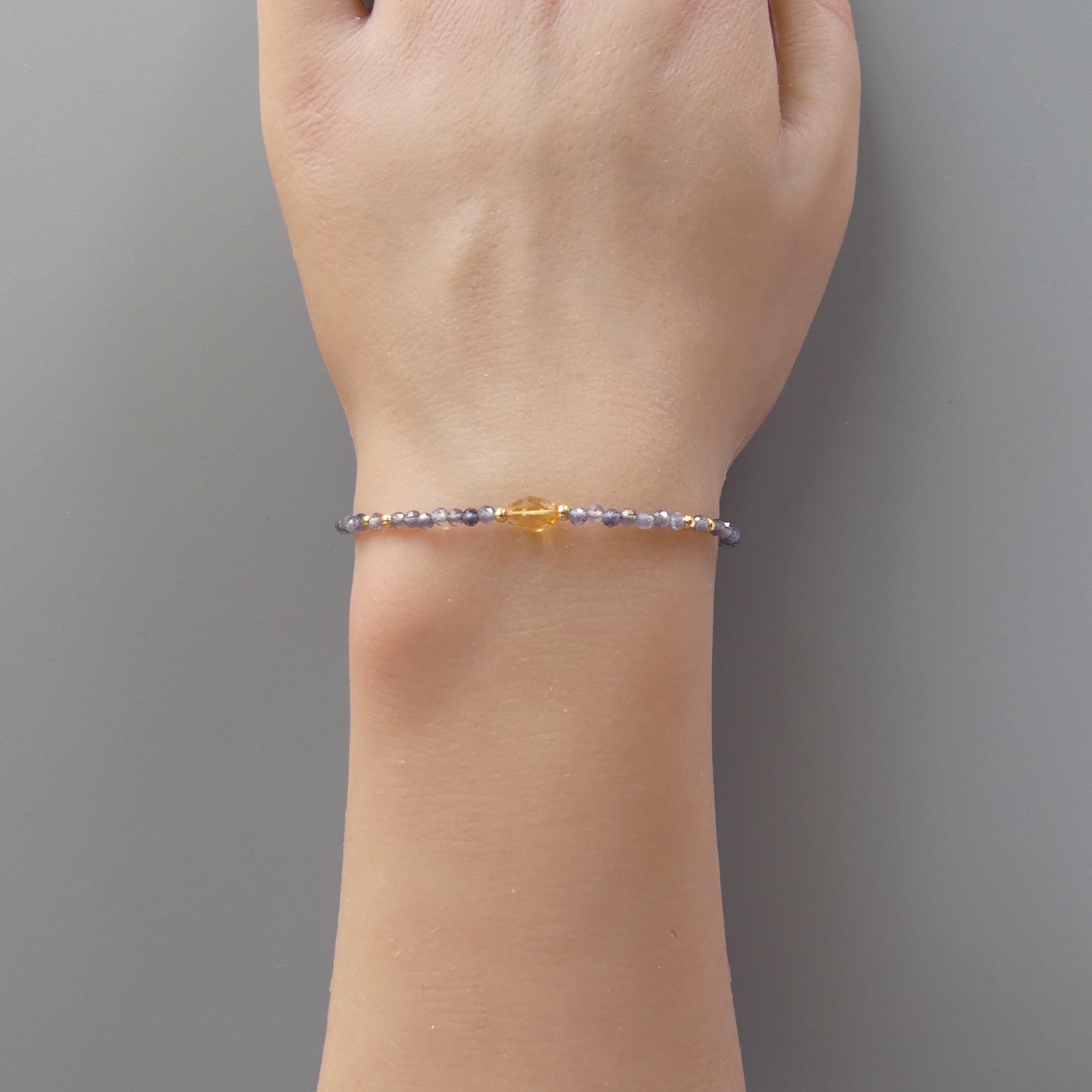 Tiny Iolite Bracelet With Citrine -Dainty Beaded Jewelry