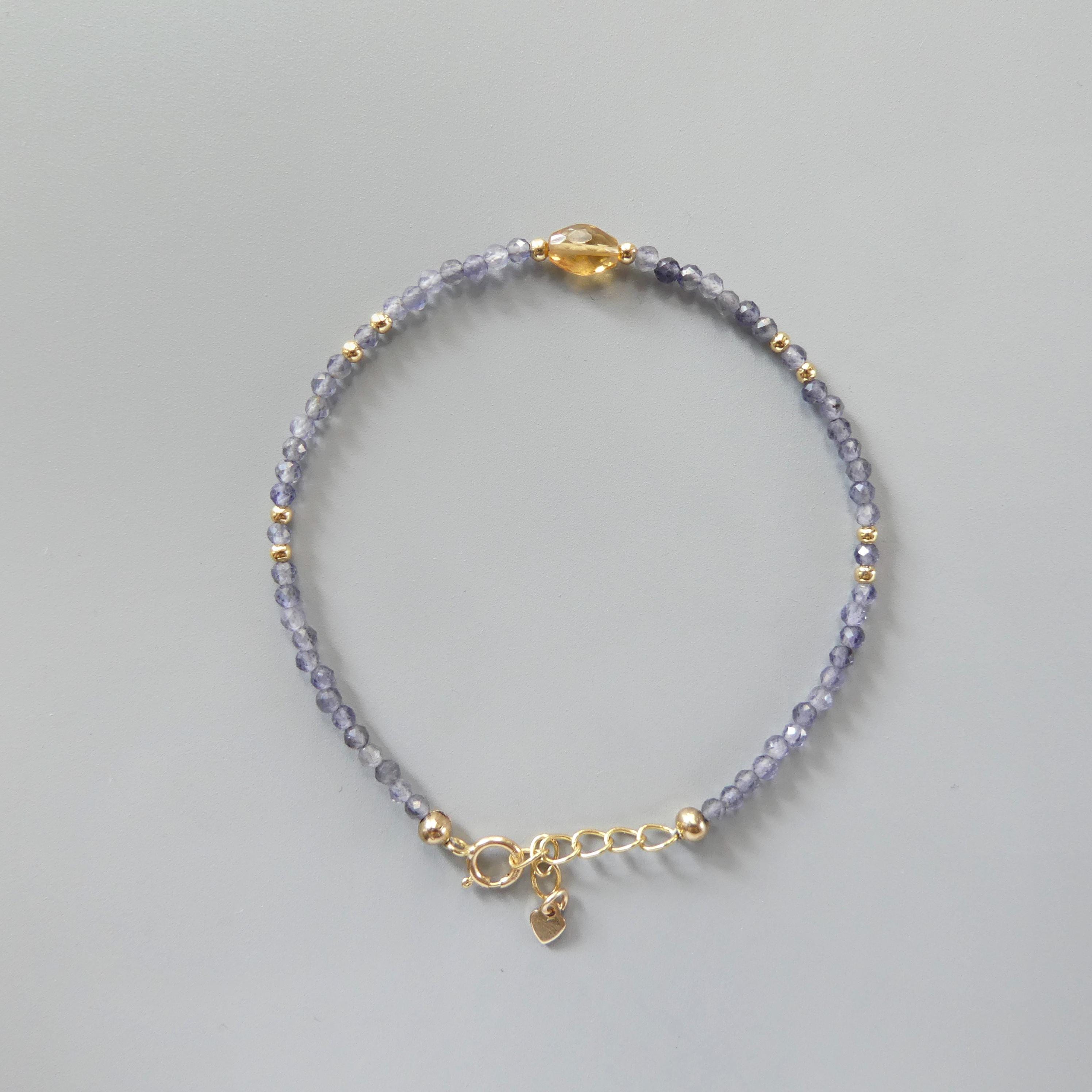 Tiny Iolite Bracelet With Citrine -Dainty Beaded Jewelry