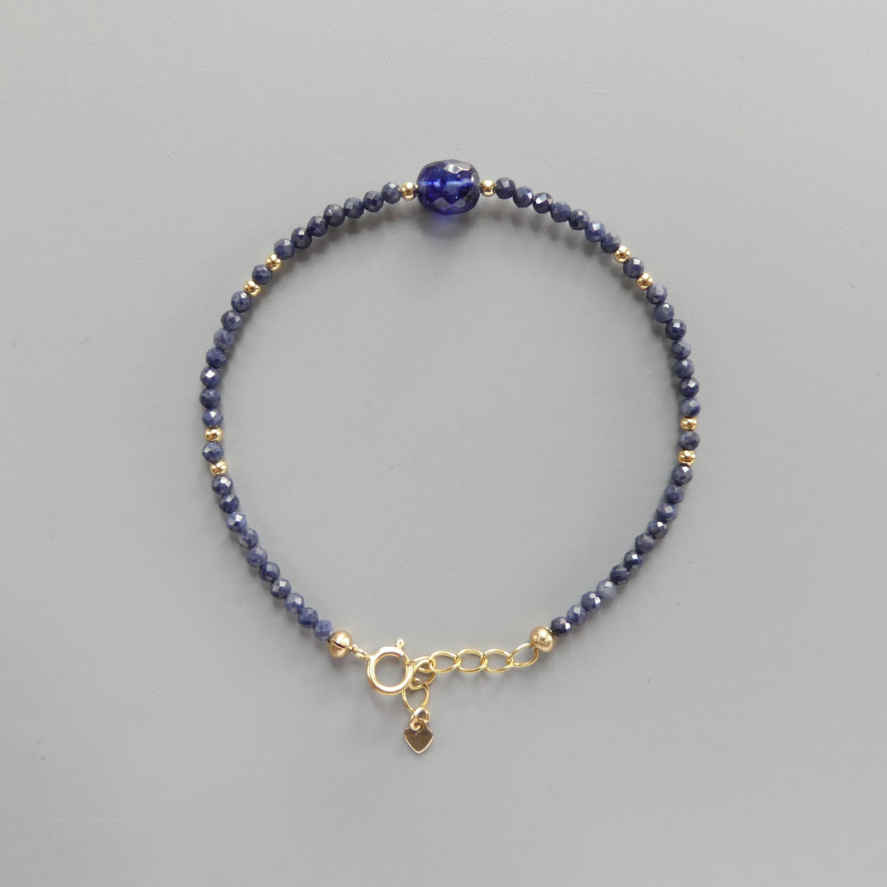 Tiny Blue Sapphire Bracelet - Dainty Gemstone Beaded Jewelry
