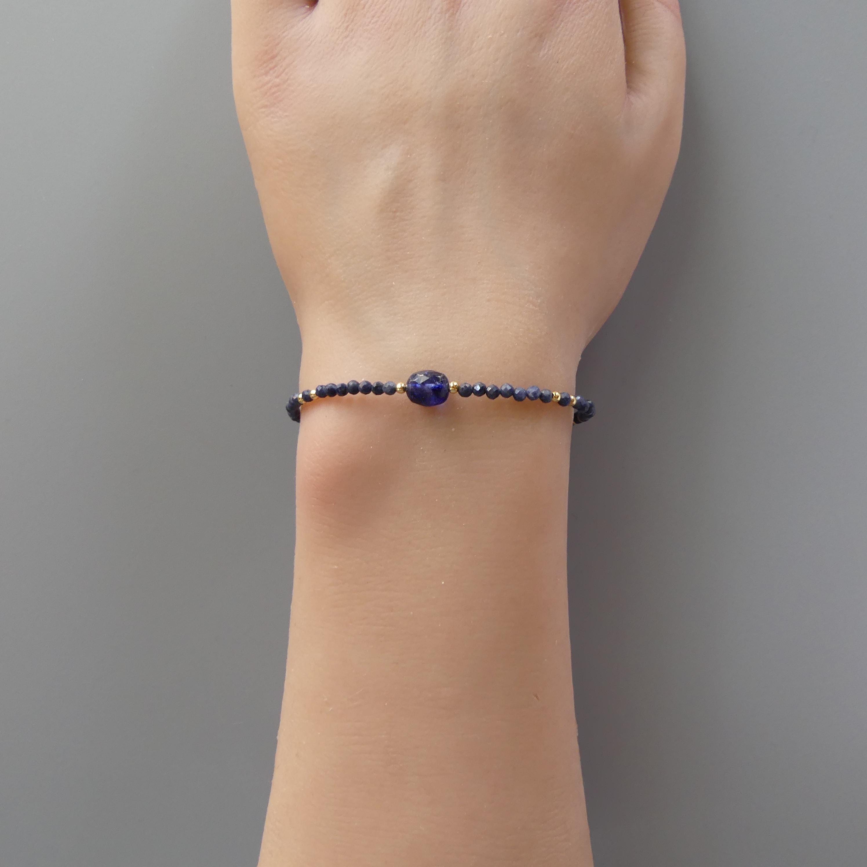 Tiny Blue Sapphire Bracelet - Dainty Gemstone Beaded Jewelry