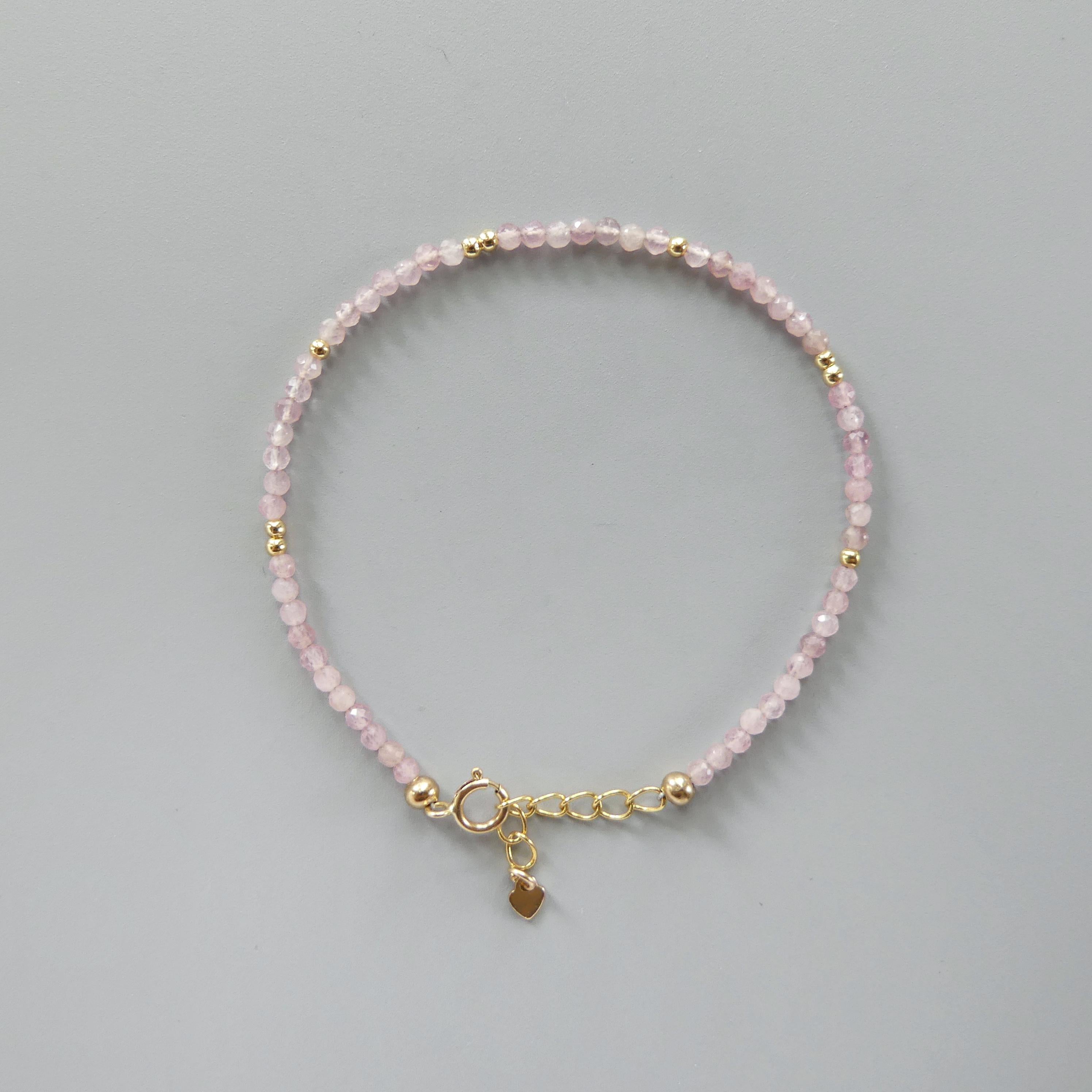 Tiny Madagascar Rose Quartz Bracelet - Dainty Crystal Jewelry