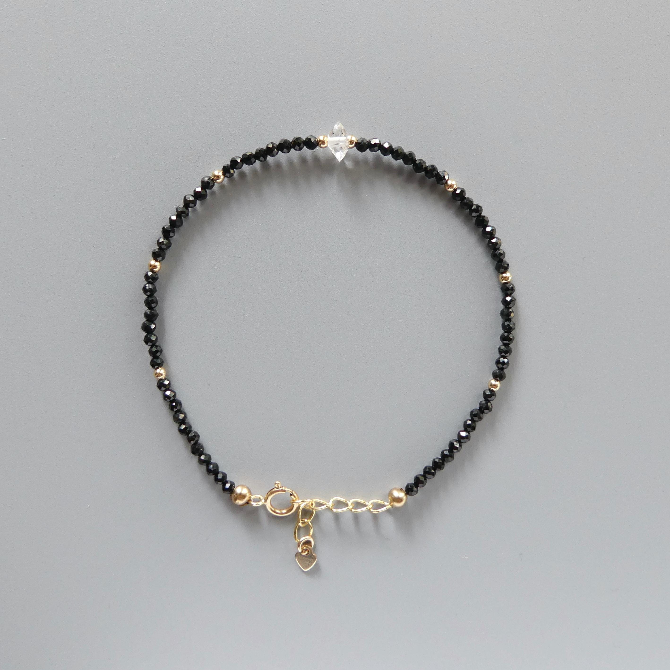 Tiny Black Tourmaline Bracelet -Dainty Gemstone Beaded Jewelry