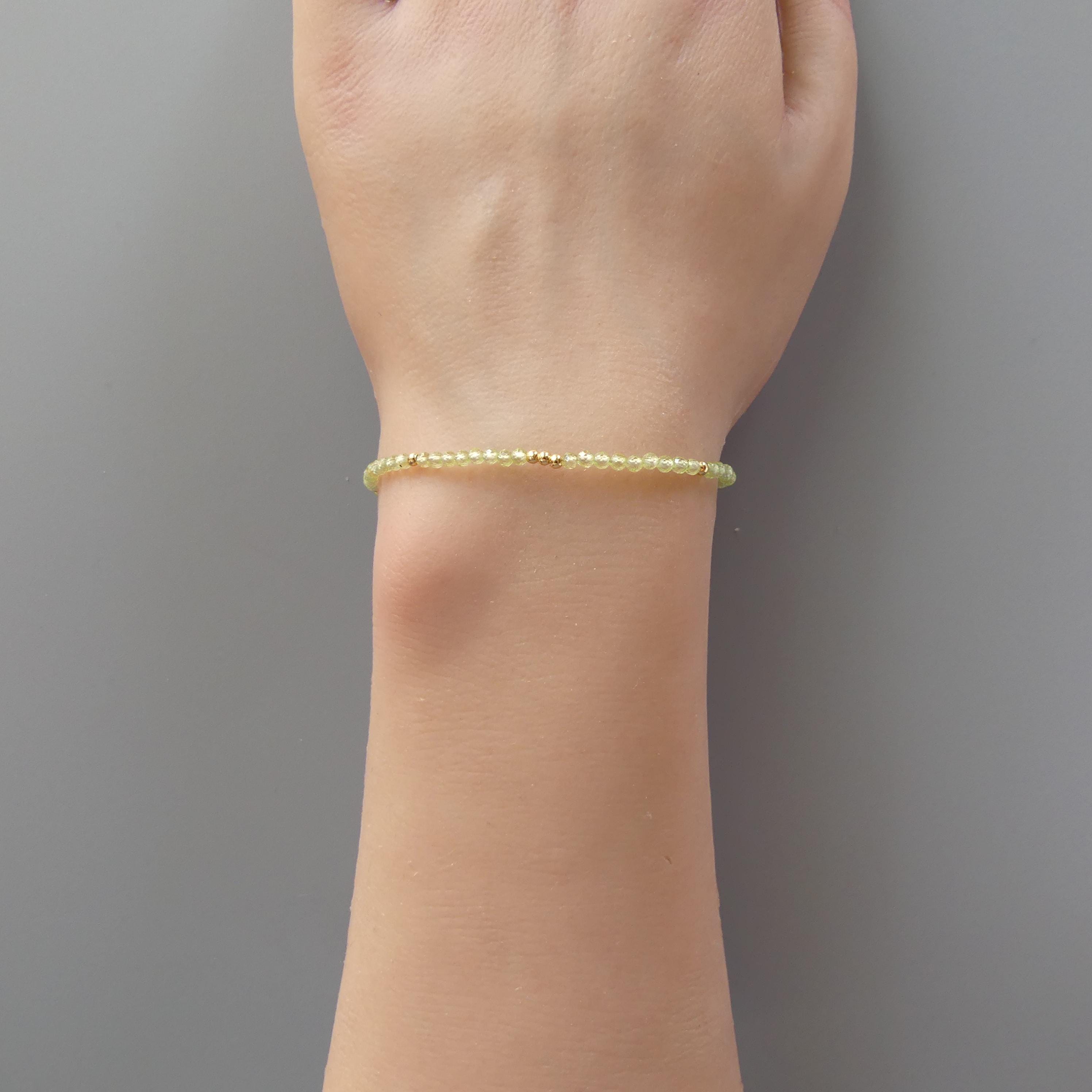 Tiny Peridot Bracelet - Dainty August Birthstone Beaded Jewelry