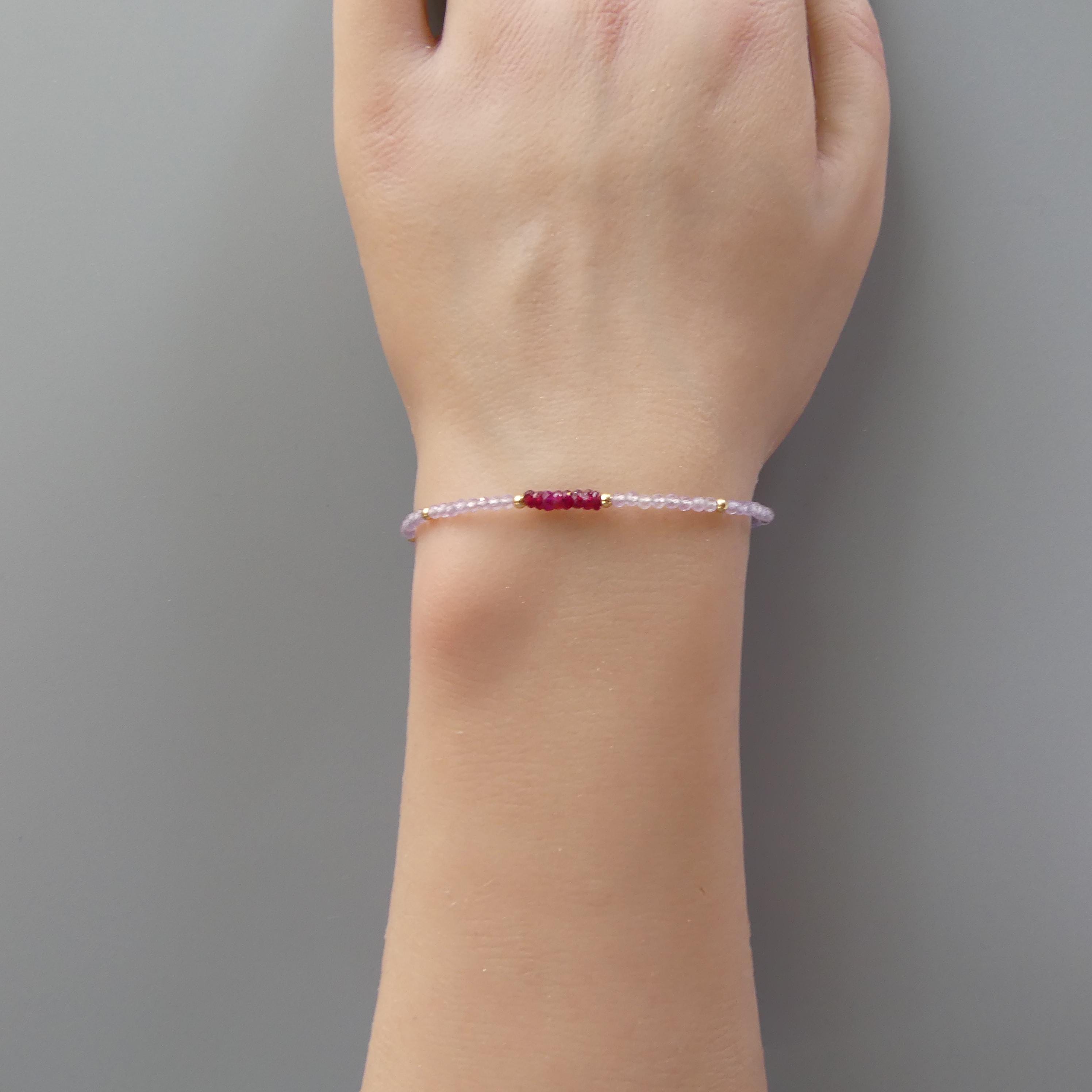 Tiny Pink Amethyst and Longido Ruby Bracelet - Dainty Minimalist Jewelry