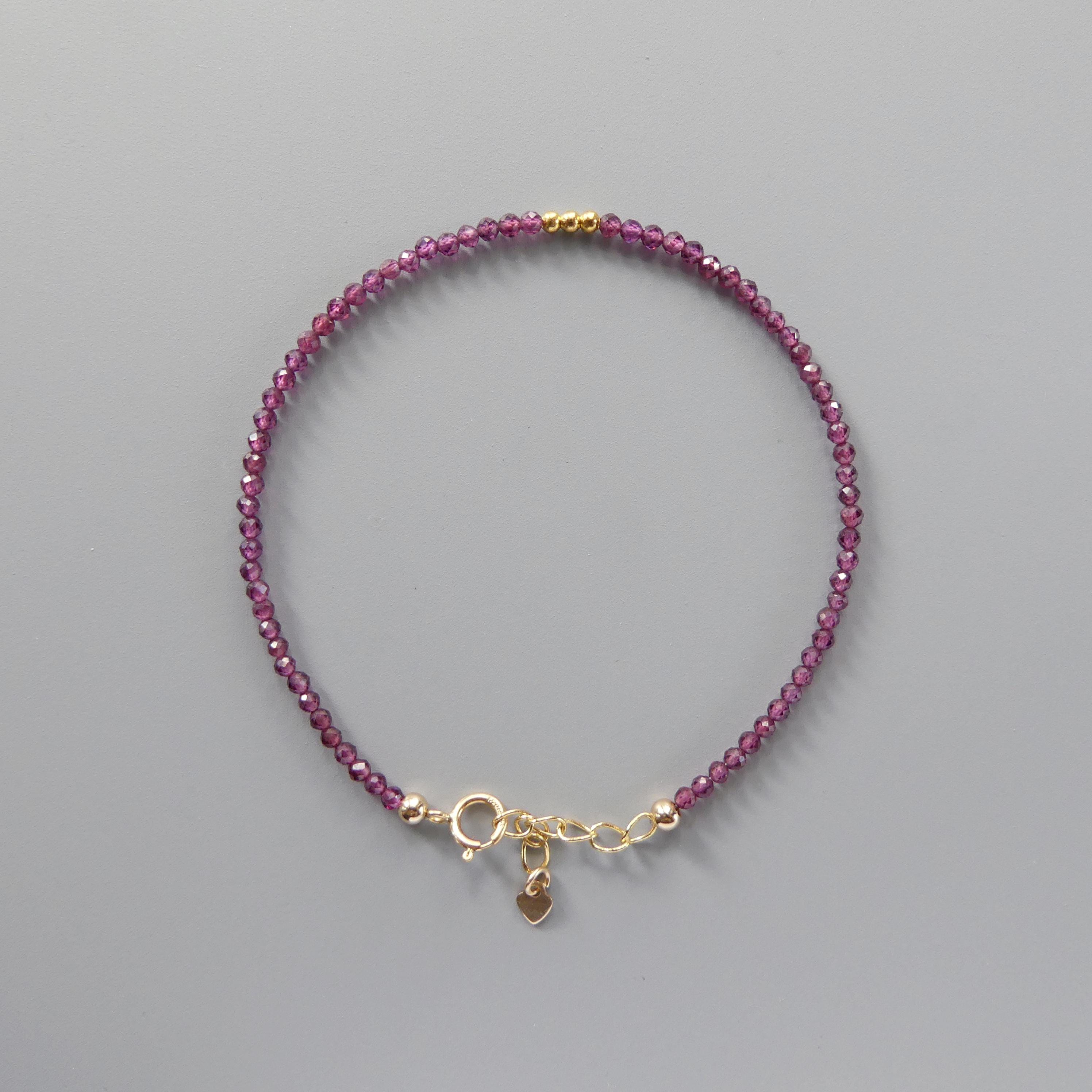 Tiny Rhodolite Bracelet Dainty Purple Garnet Bracelet Stacking Gemstone Beaded Crystal Jewelry Minimalist January Birthstone Gift Birthday